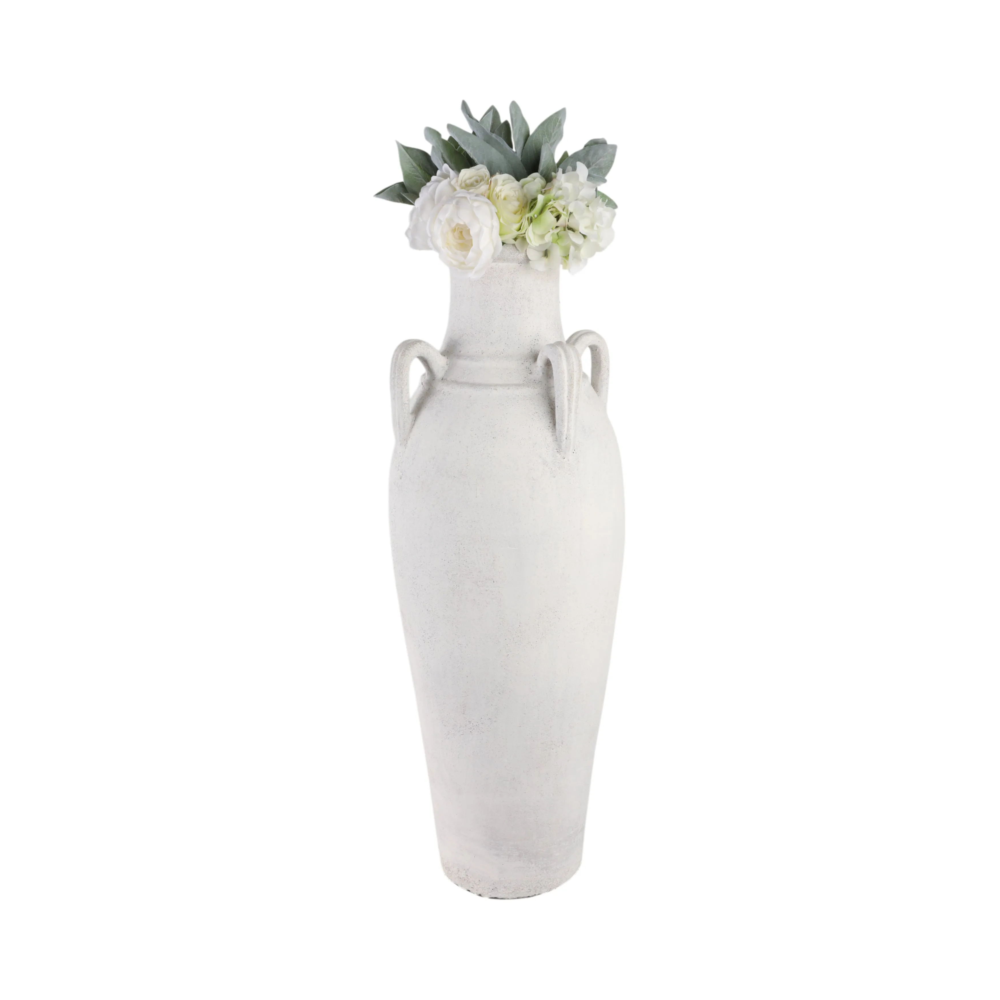 39" Terracotta Floor Vase W/handles, Ivory