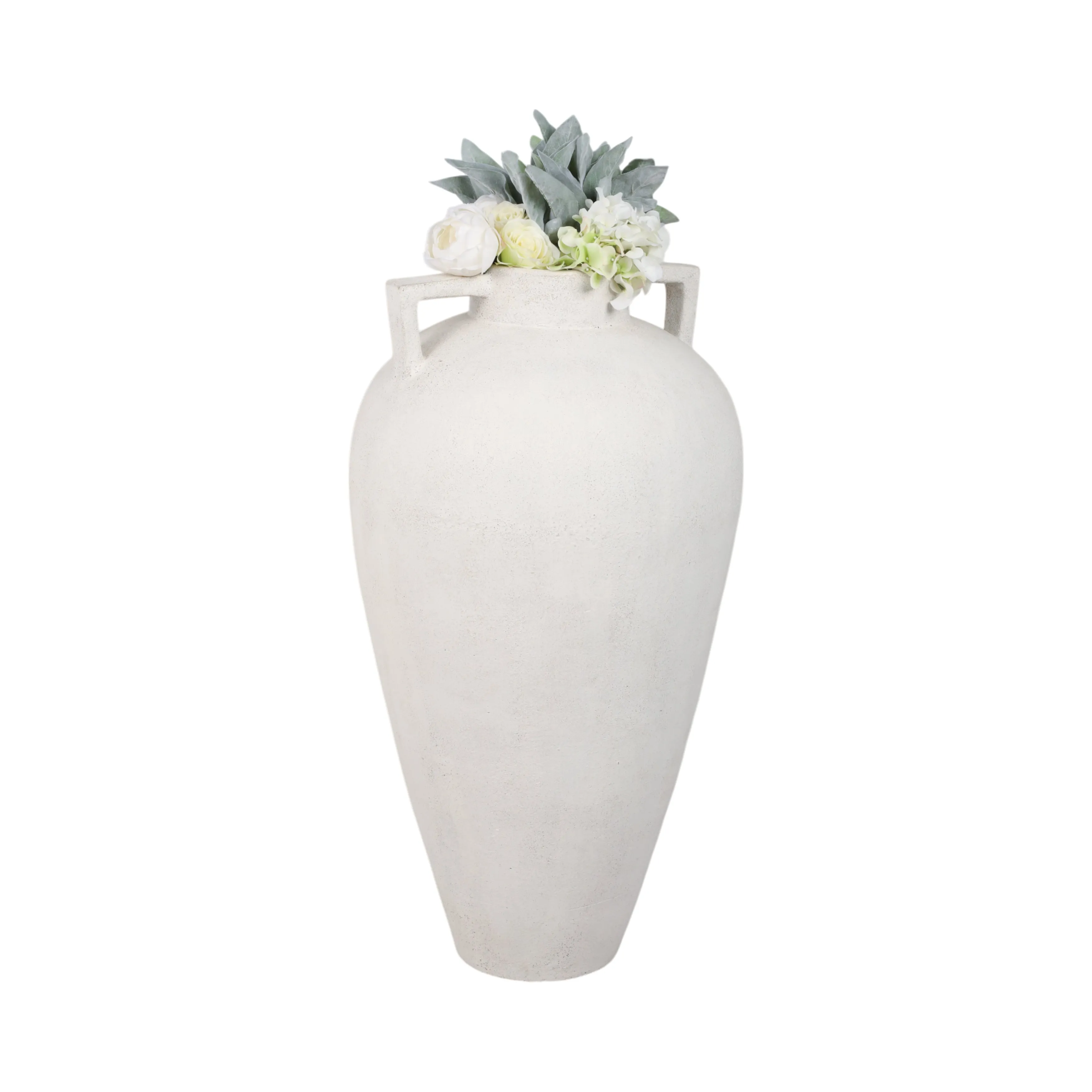 40" Terracotta Floor Vase Pointy Handles, Ivory