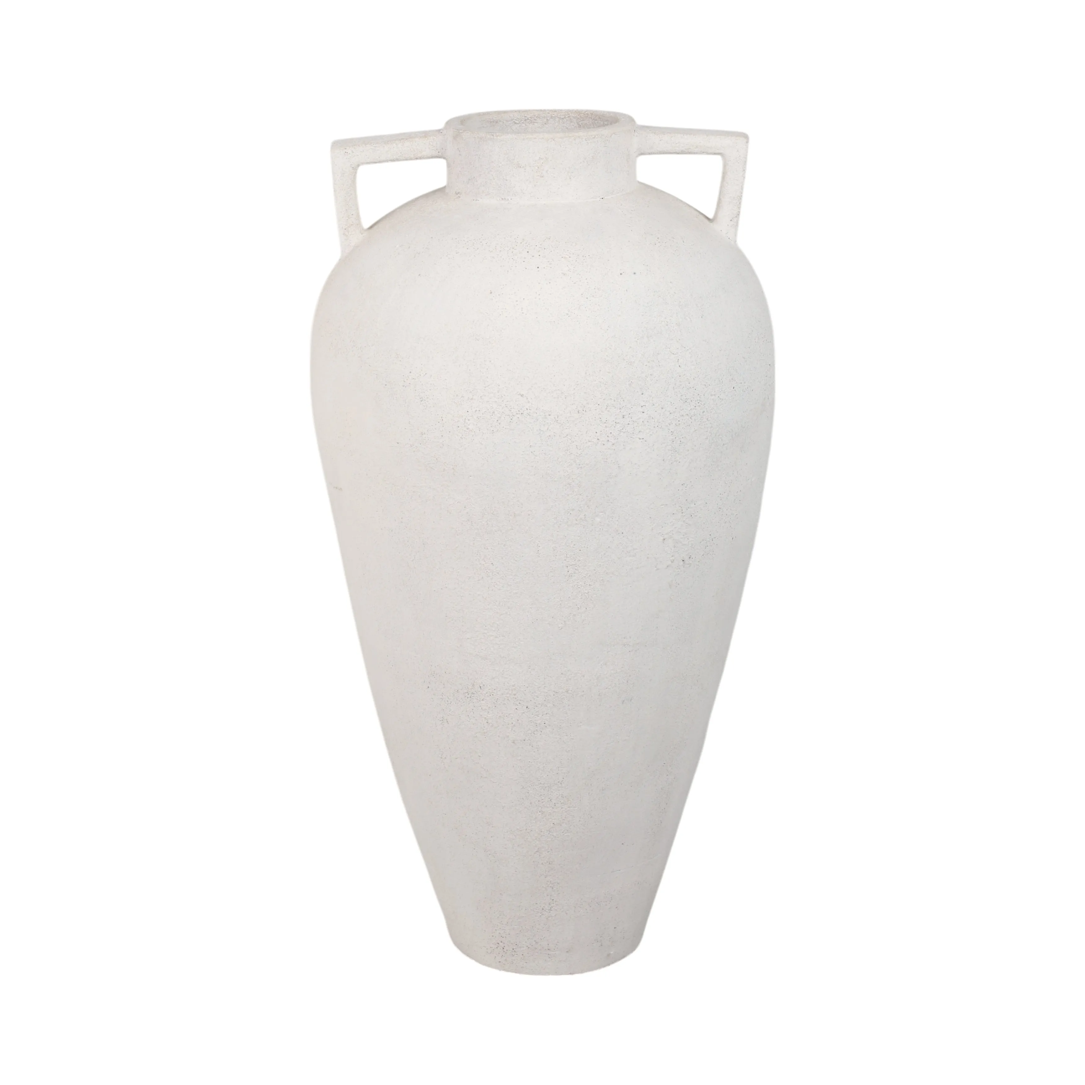 40" Terracotta Floor Vase Pointy Handles, Ivory