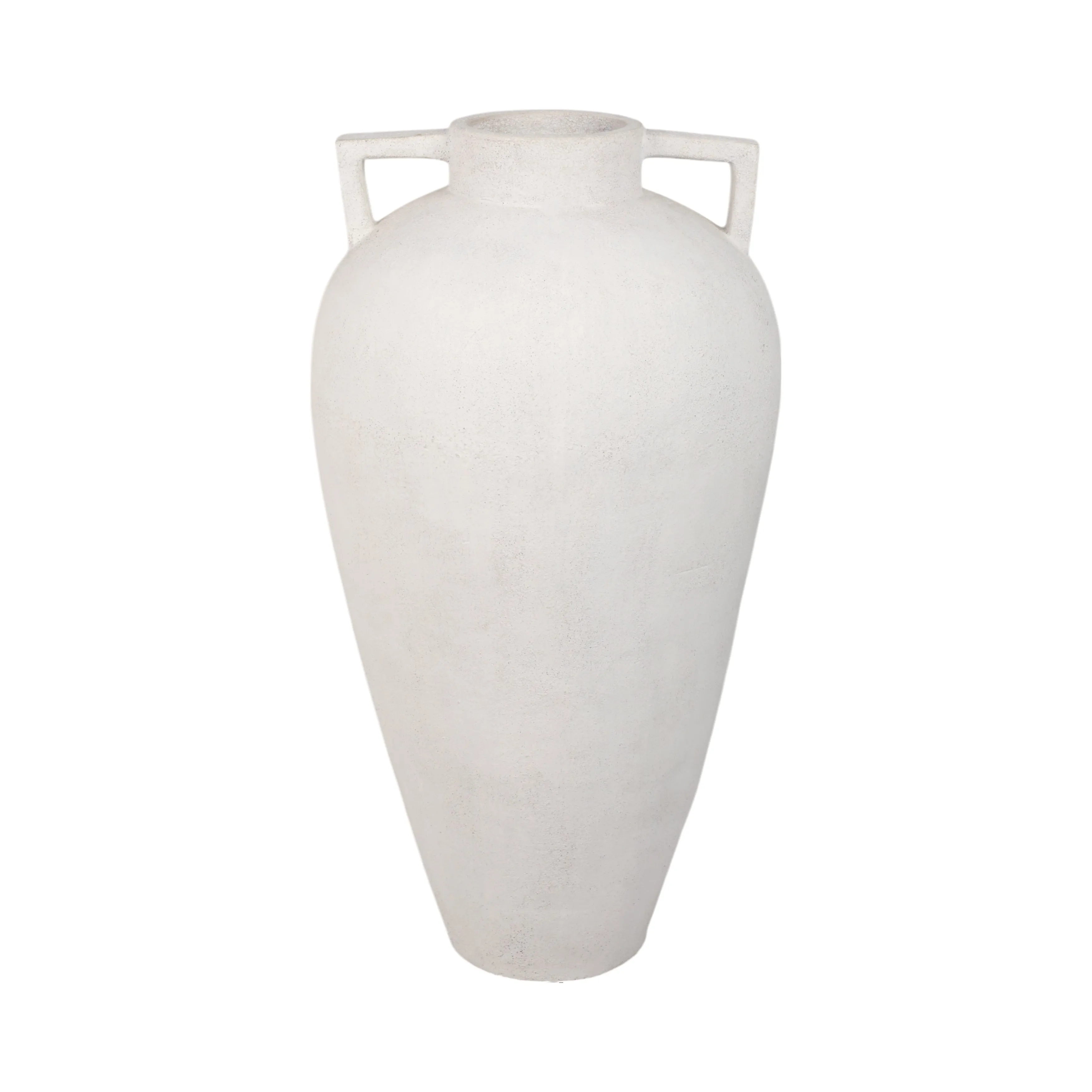 40" Terracotta Floor Vase Pointy Handles, Ivory