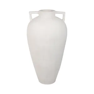40" Terracotta Floor Vase Pointy Handles, Ivory