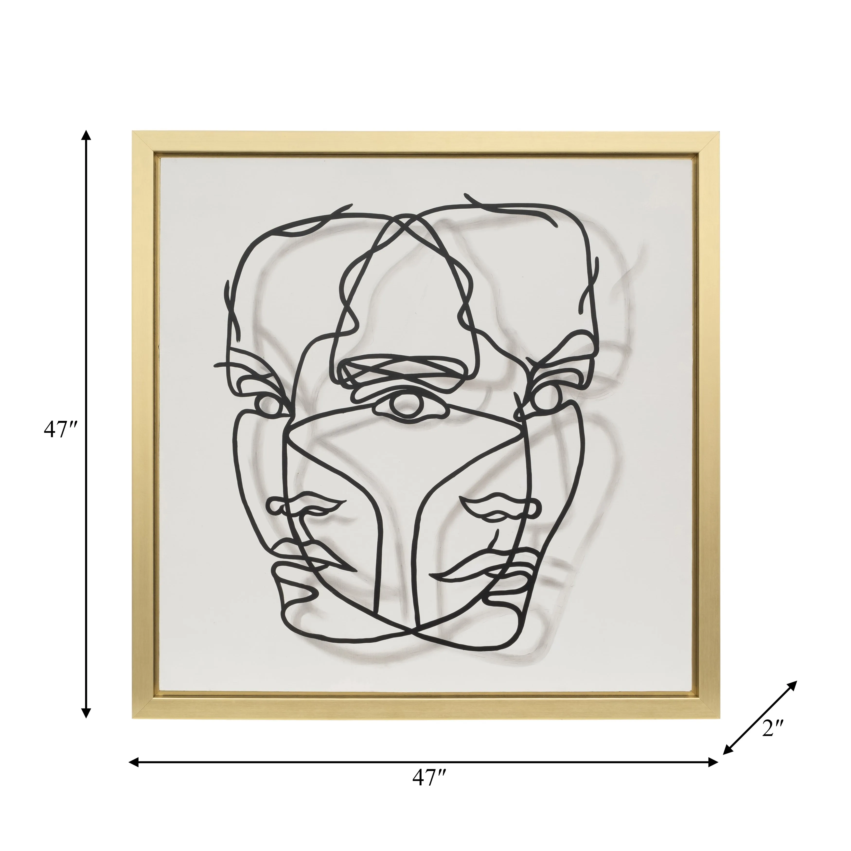 47X47,GOLD FRAME HAND PAINTED FACE ILLUSION,WHT/BL
