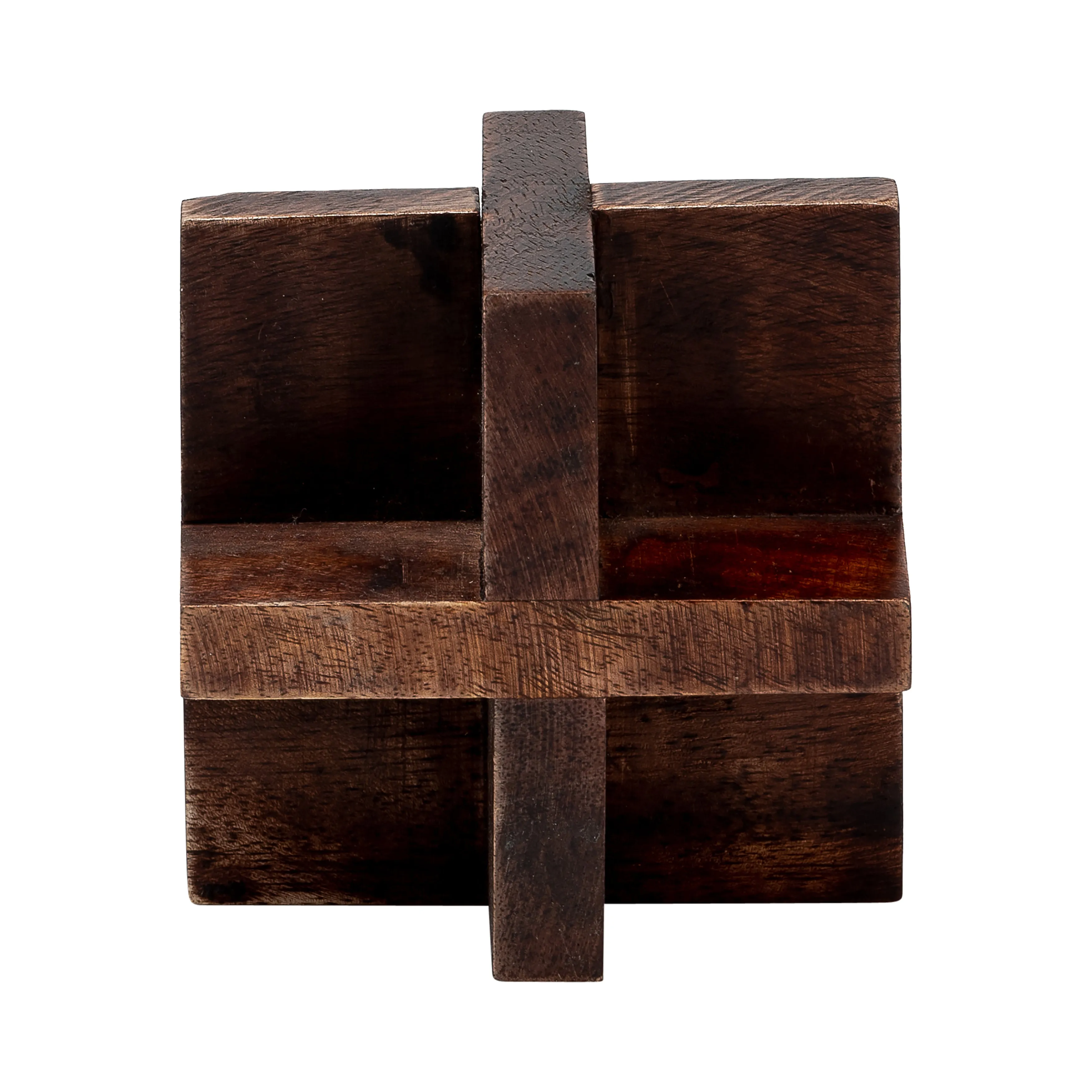 4", CROSS WOODEN ORB, BROWN
