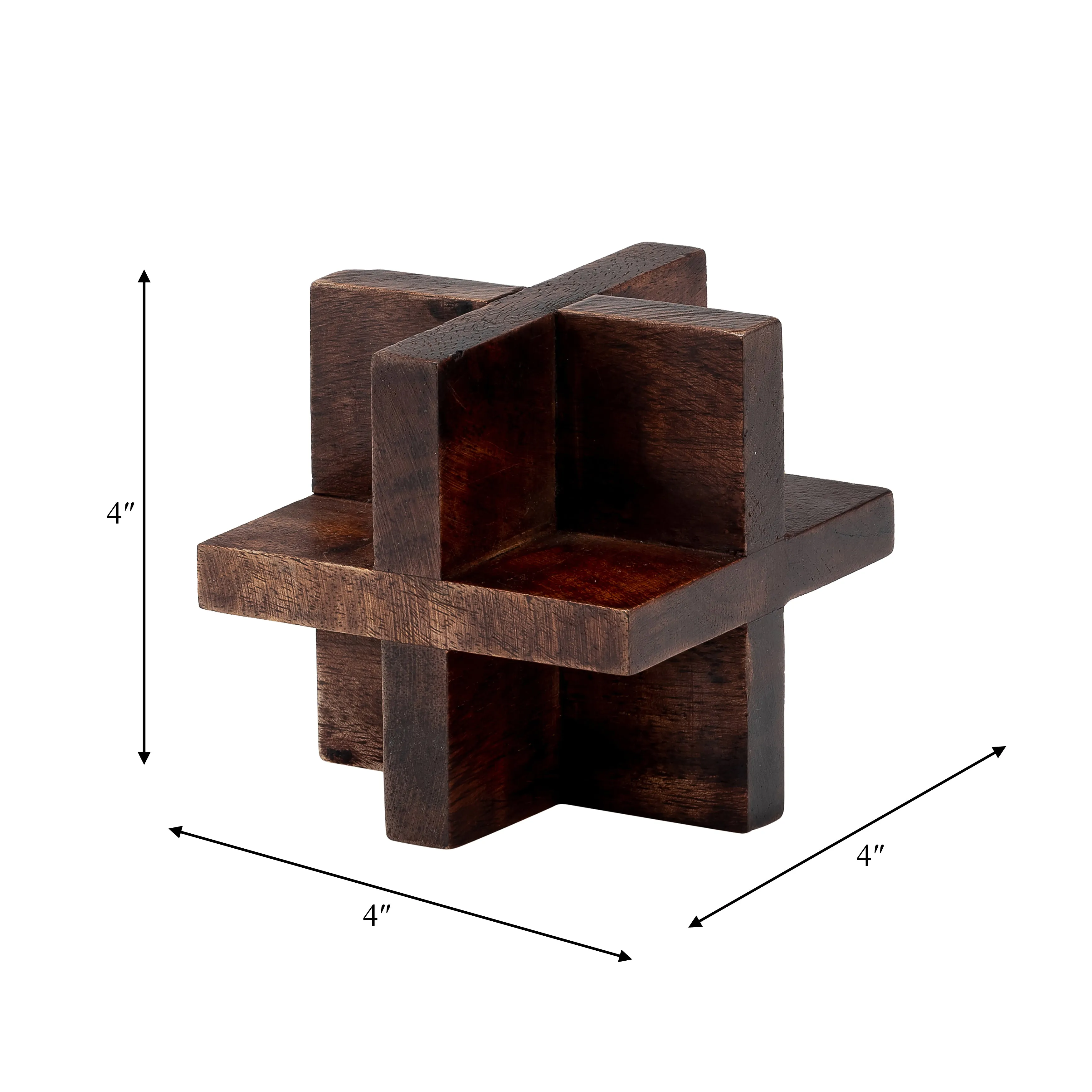 4", CROSS WOODEN ORB, BROWN