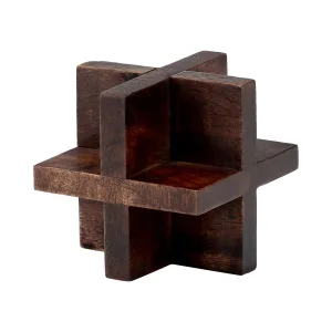 4", CROSS WOODEN ORB, BROWN
