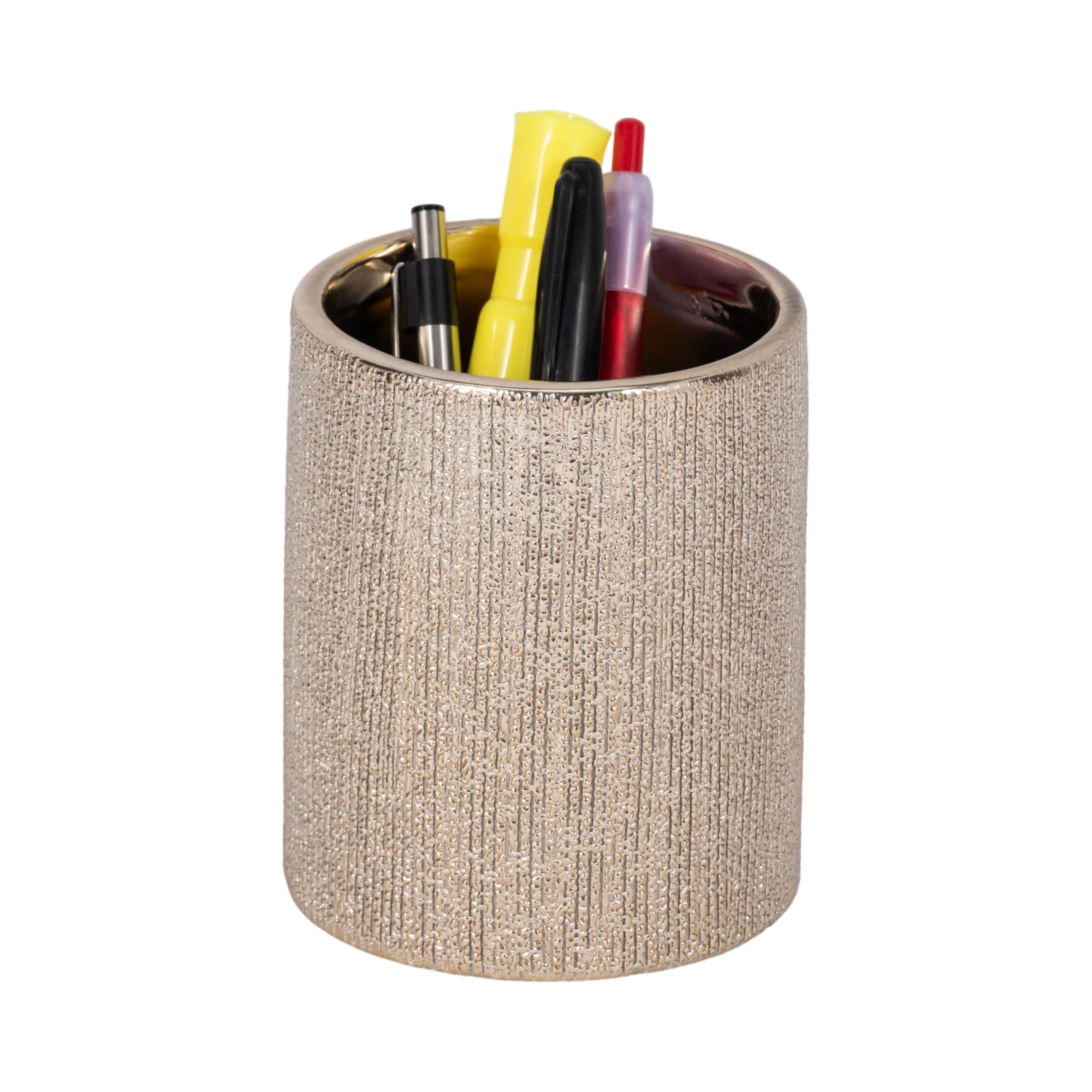 5"H BEADED PENCIL HOLDER, CHAMPAGNE