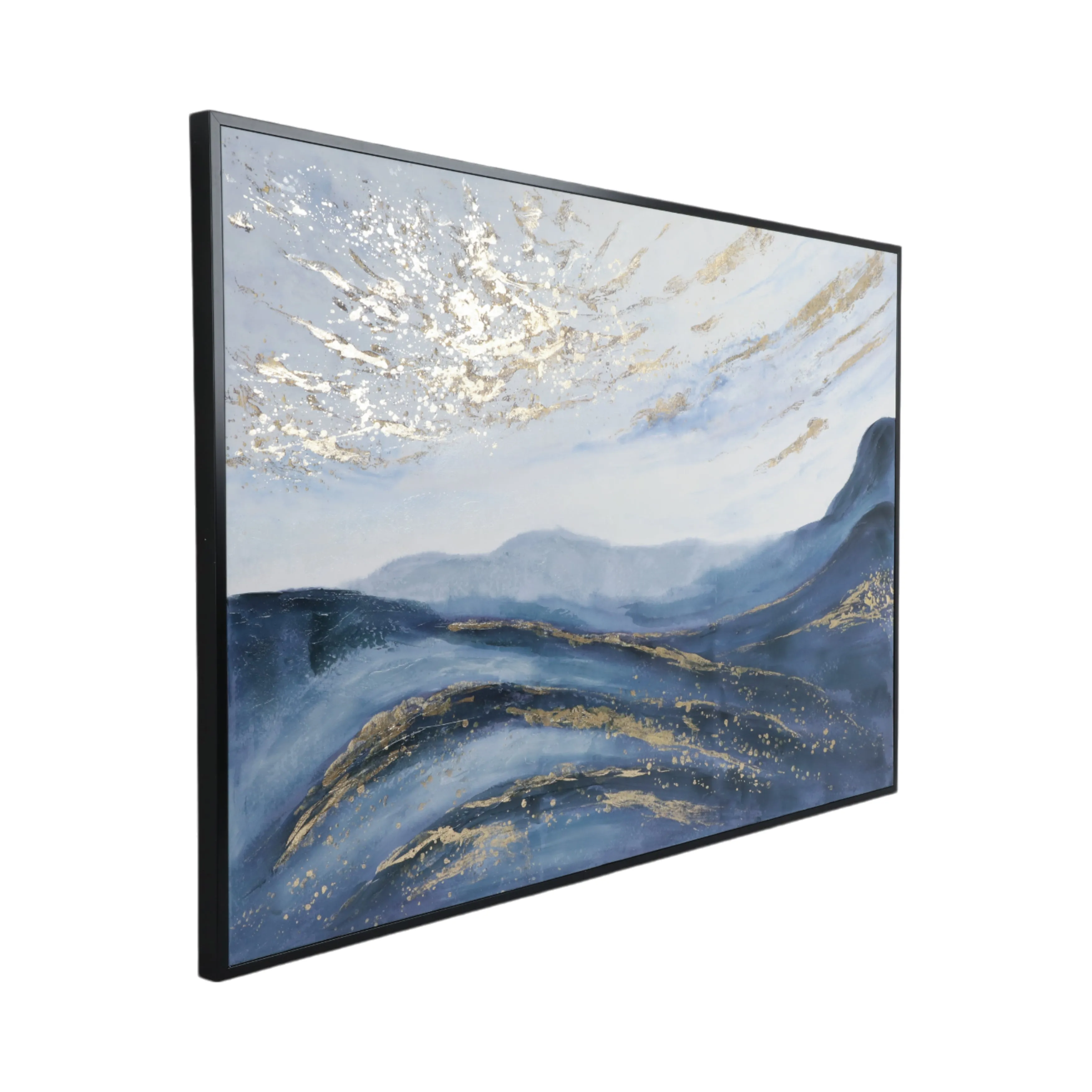 60X40  HAND PAINTED CANVAS, BLUE/GOLD