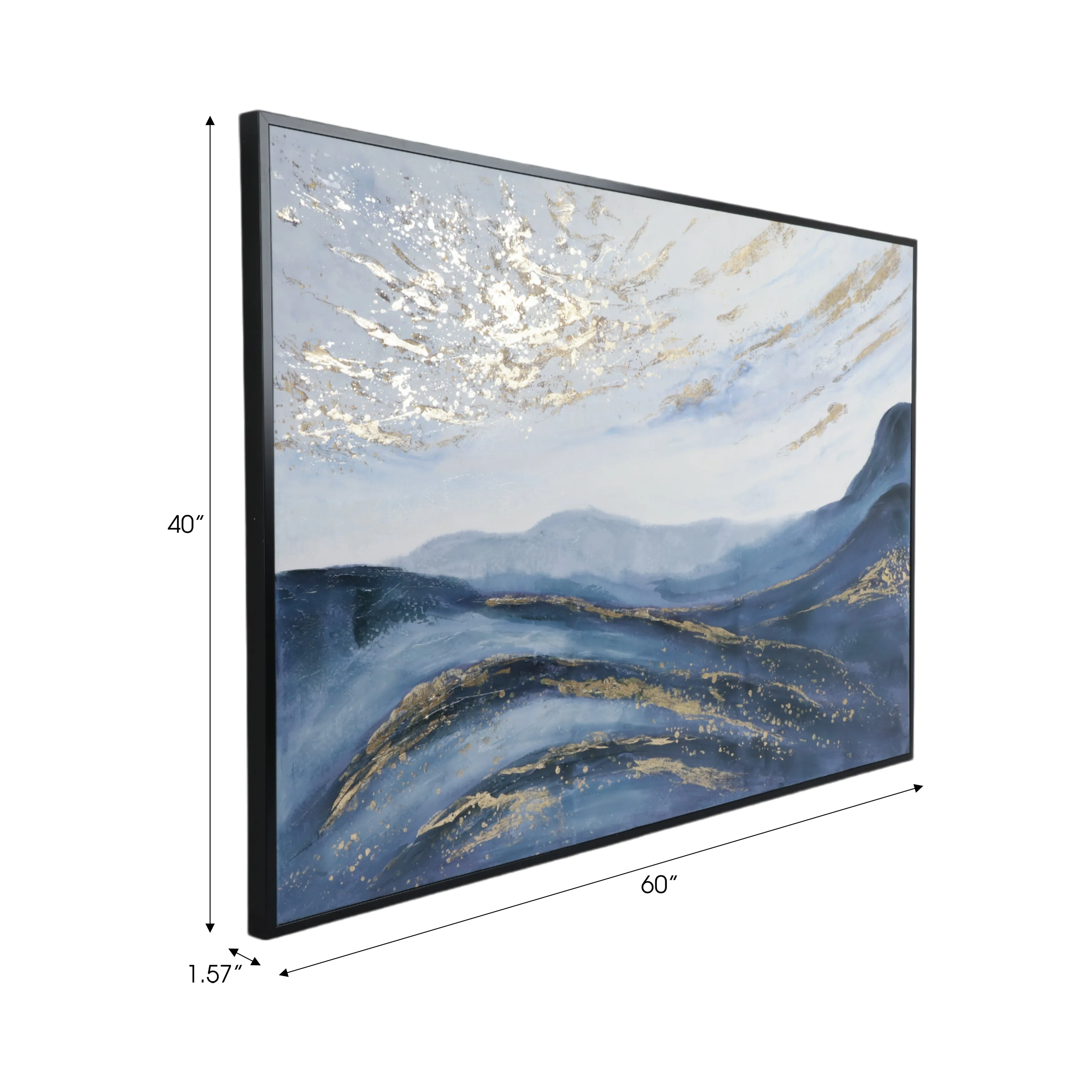 60X40  HAND PAINTED CANVAS, BLUE/GOLD