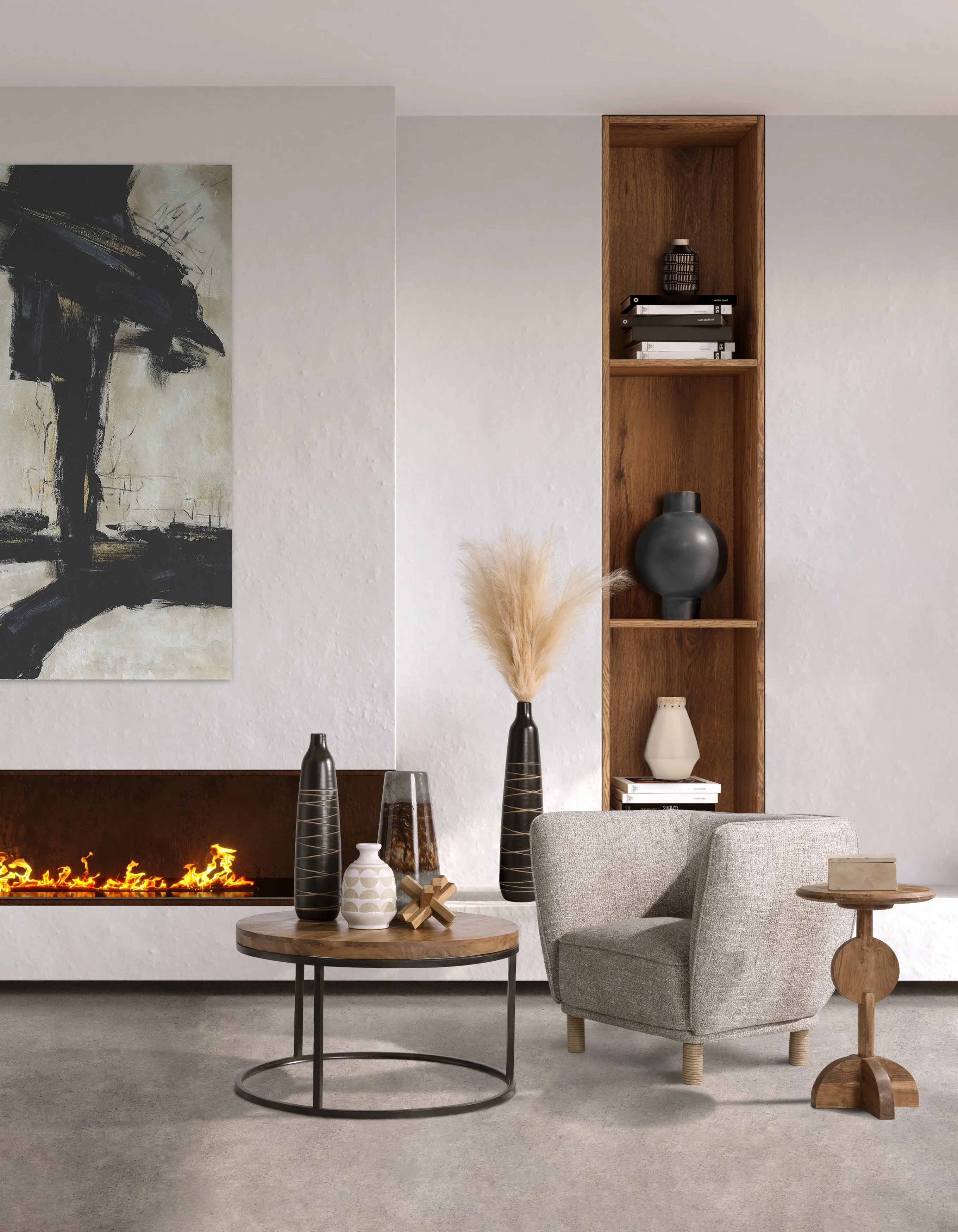 61X61 FRAMED HAND PAINTED ABSTRACT CANVAS, BLACK/G