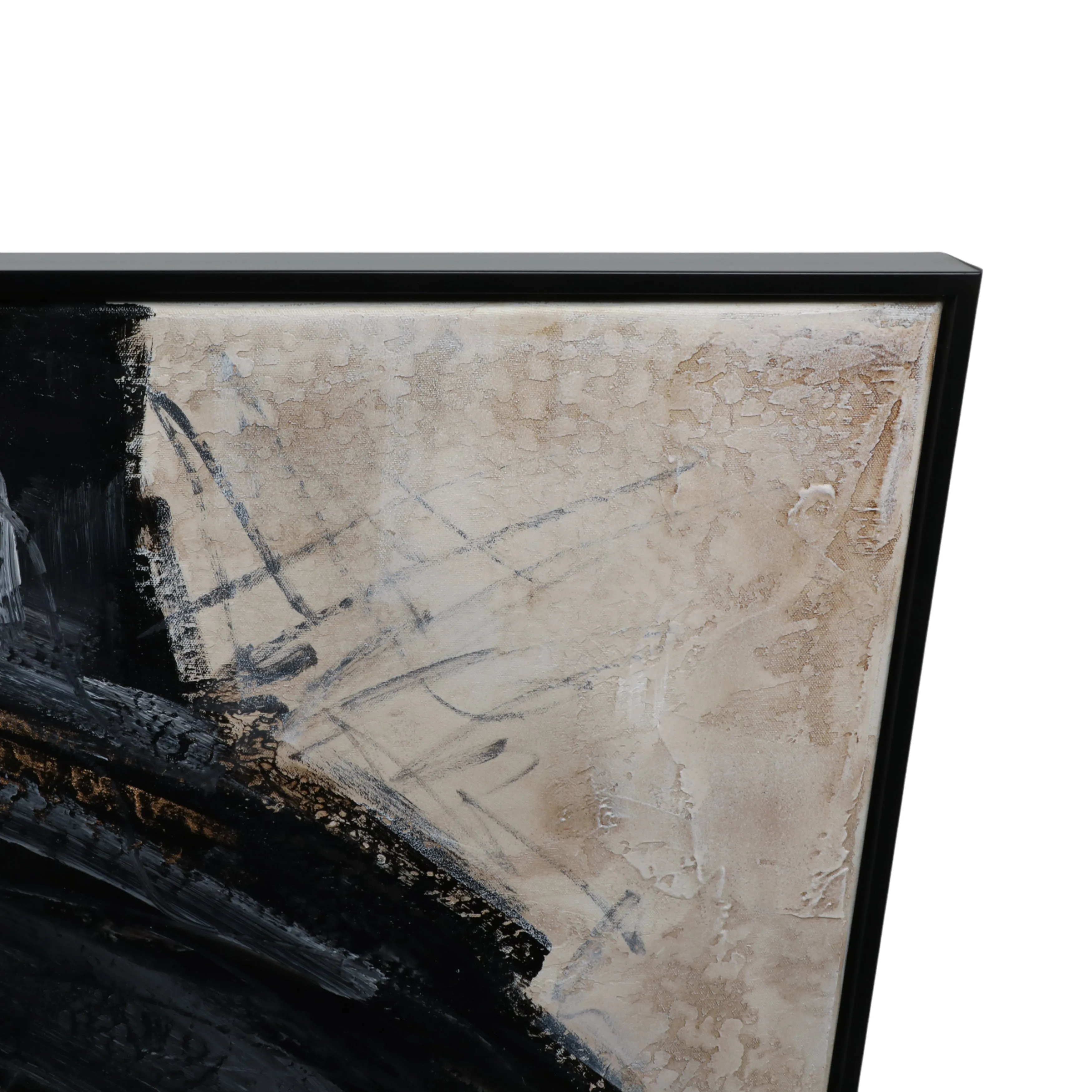 61X61 FRAMED HAND PAINTED ABSTRACT CANVAS, BLACK/G
