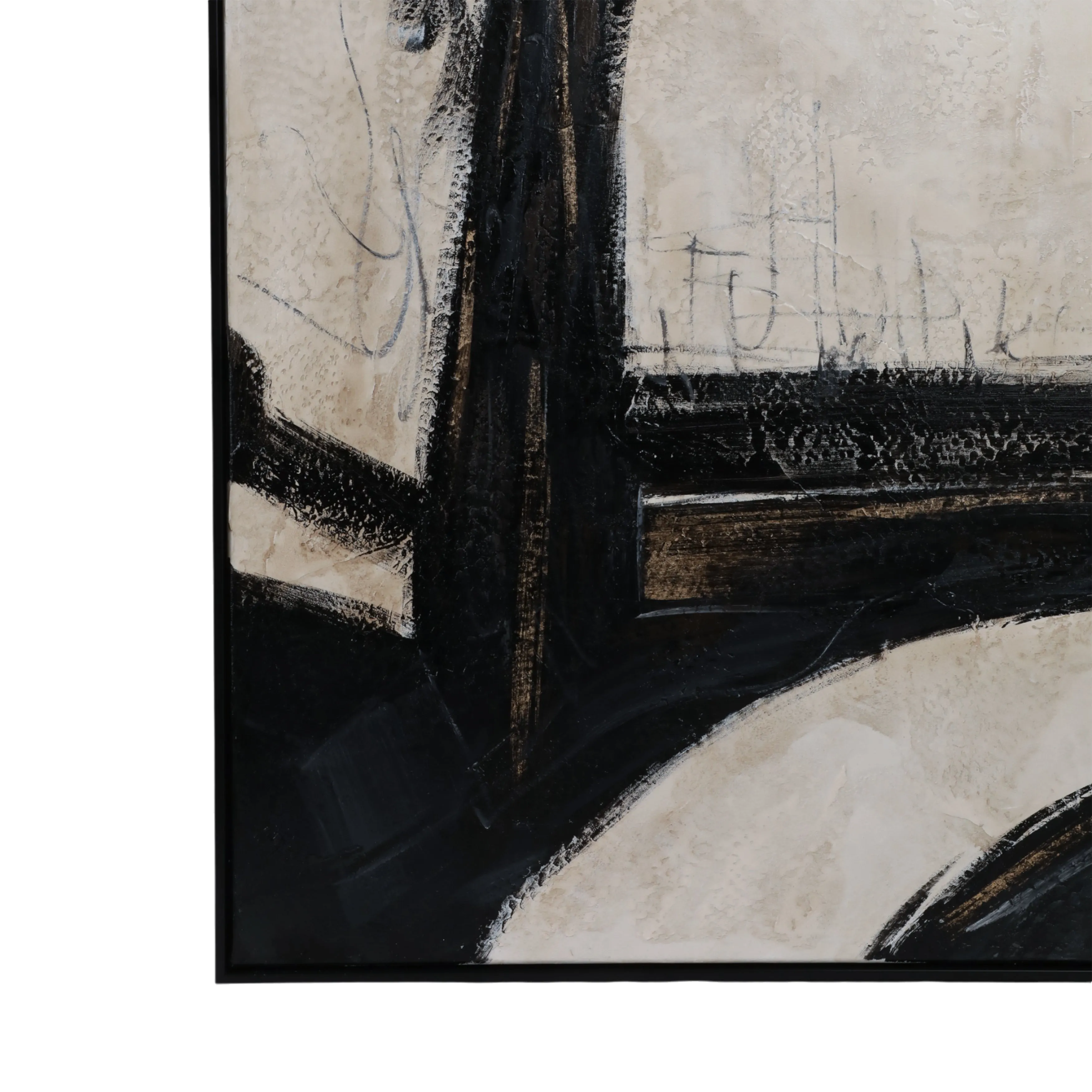 61X61 FRAMED HAND PAINTED ABSTRACT CANVAS, BLACK/G