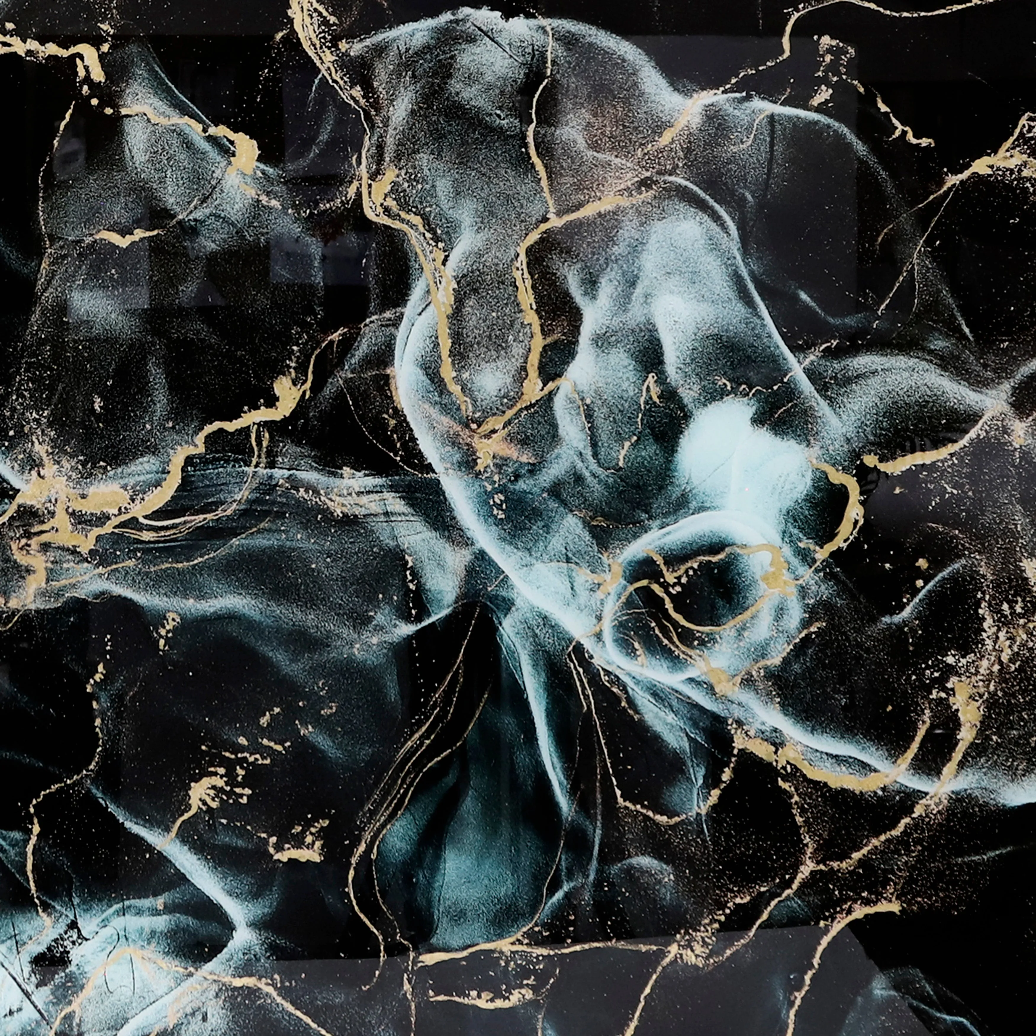 63X43 ABSTRACT METALLIC TEMPERED GLASS ART, MULTI