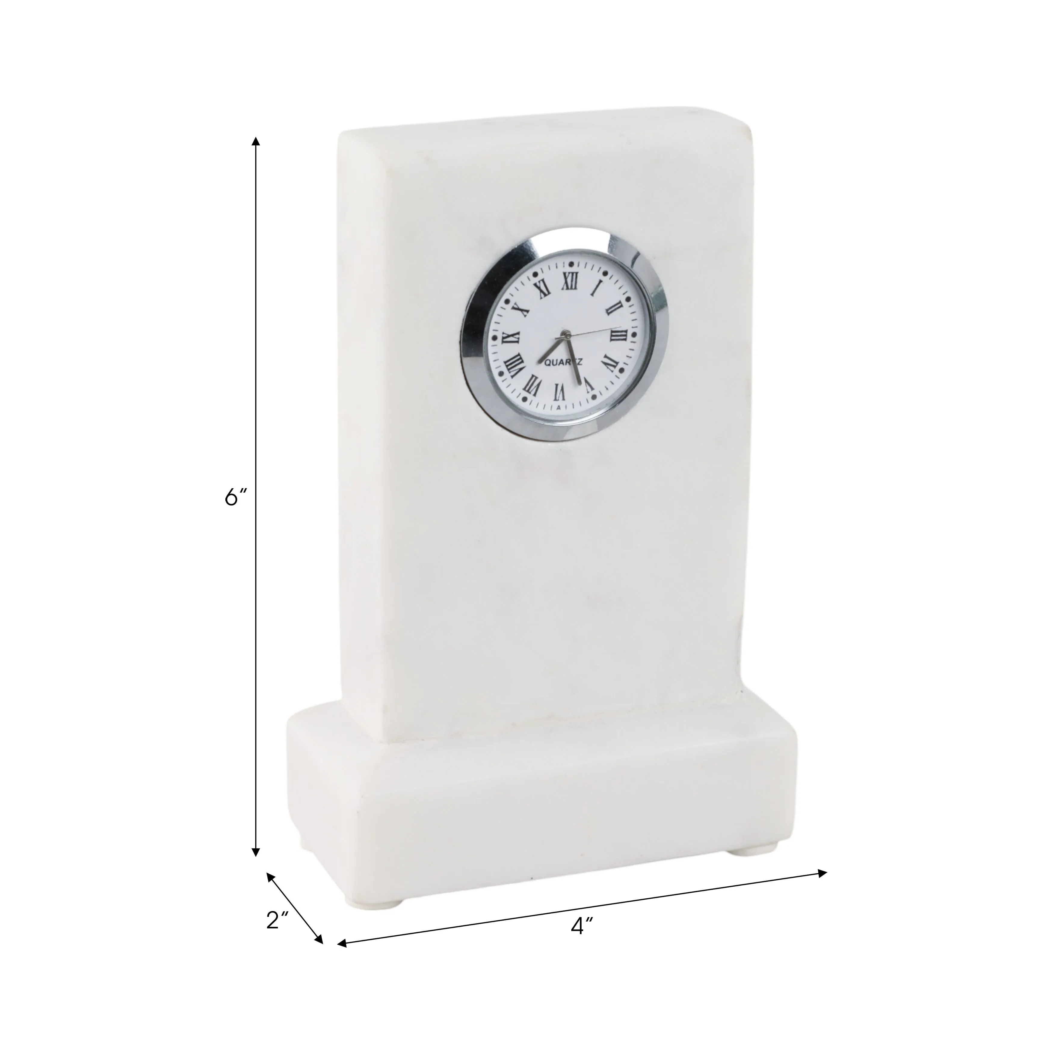 6" Marble Clock On Base, White