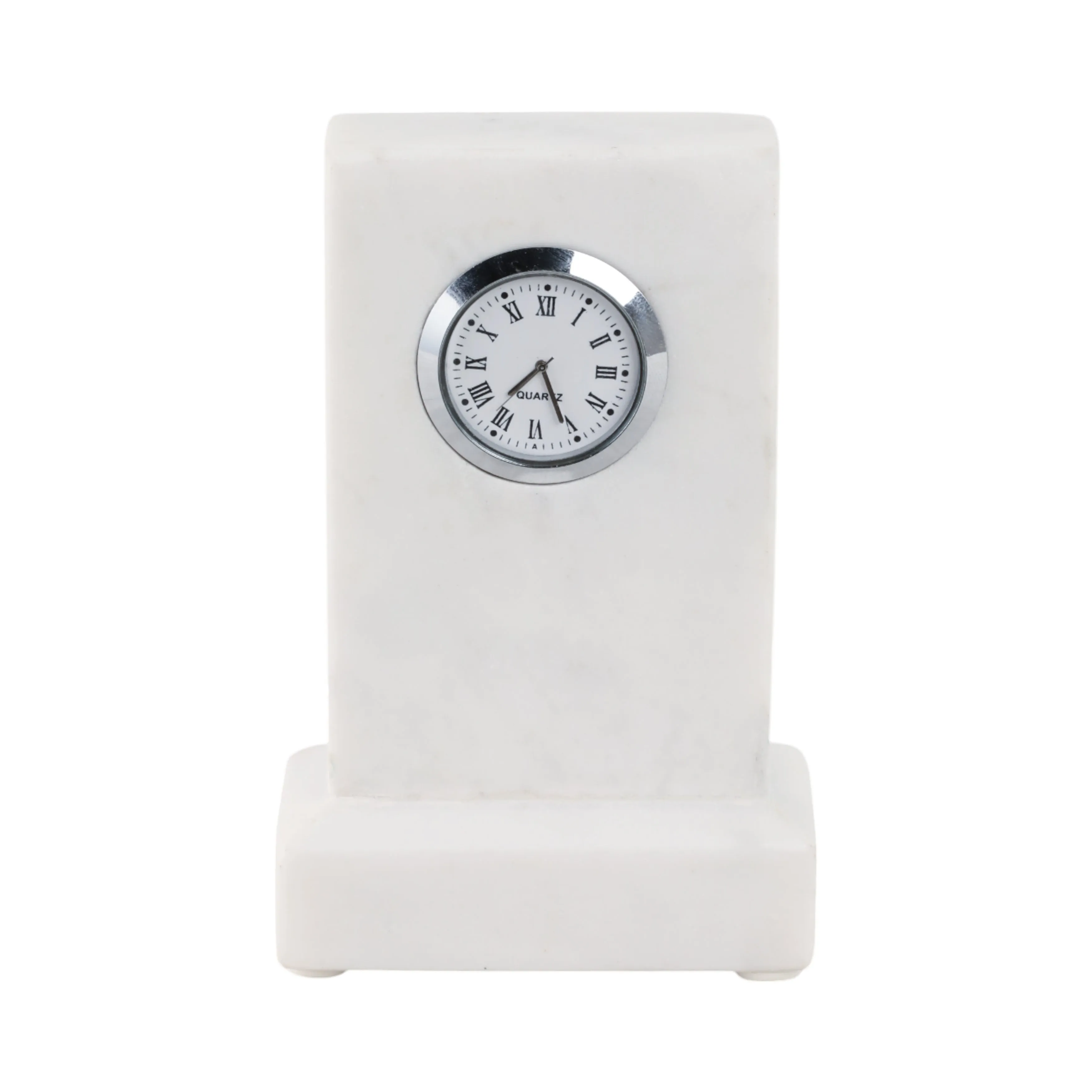 6" Marble Clock On Base, White