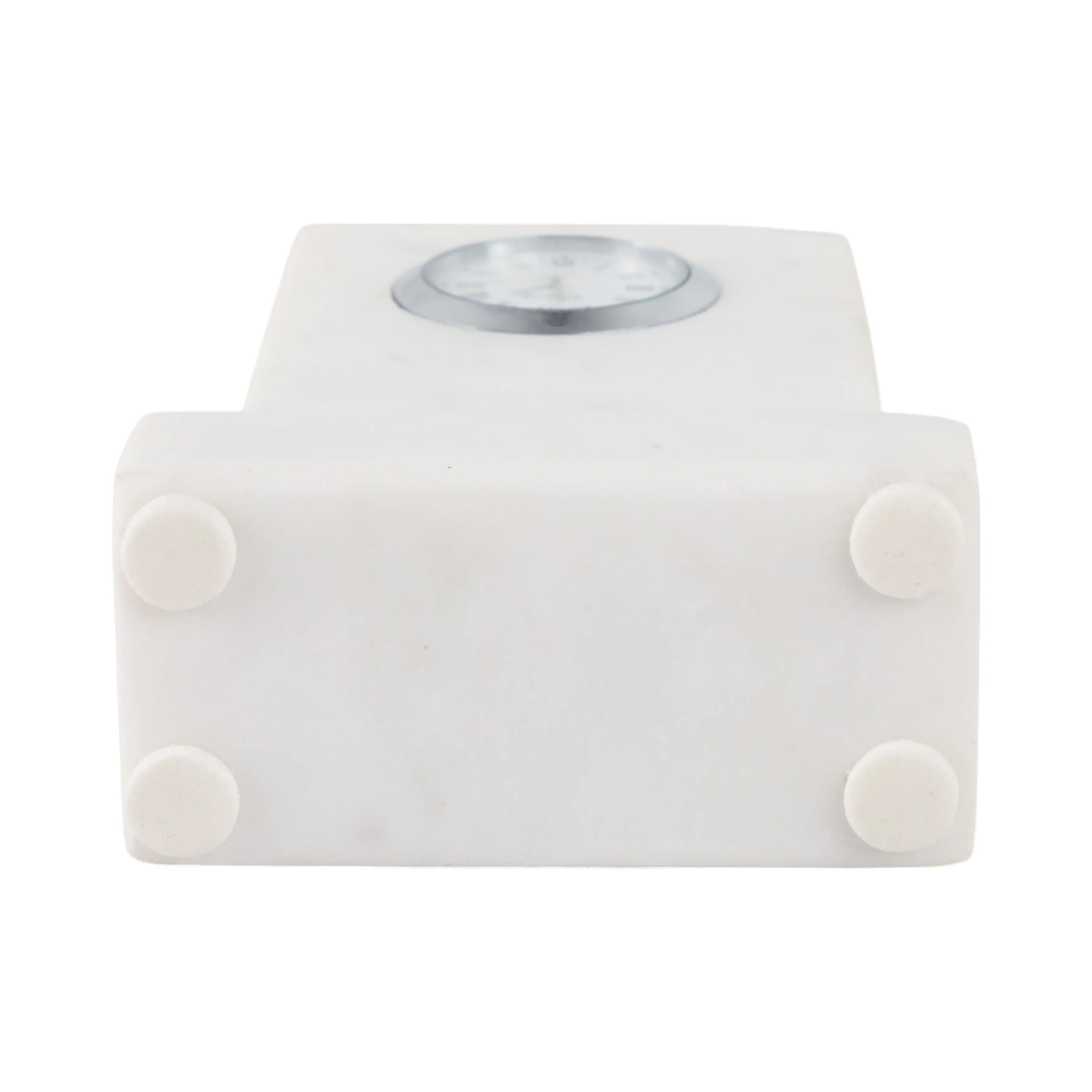 6" Marble Clock On Base, White
