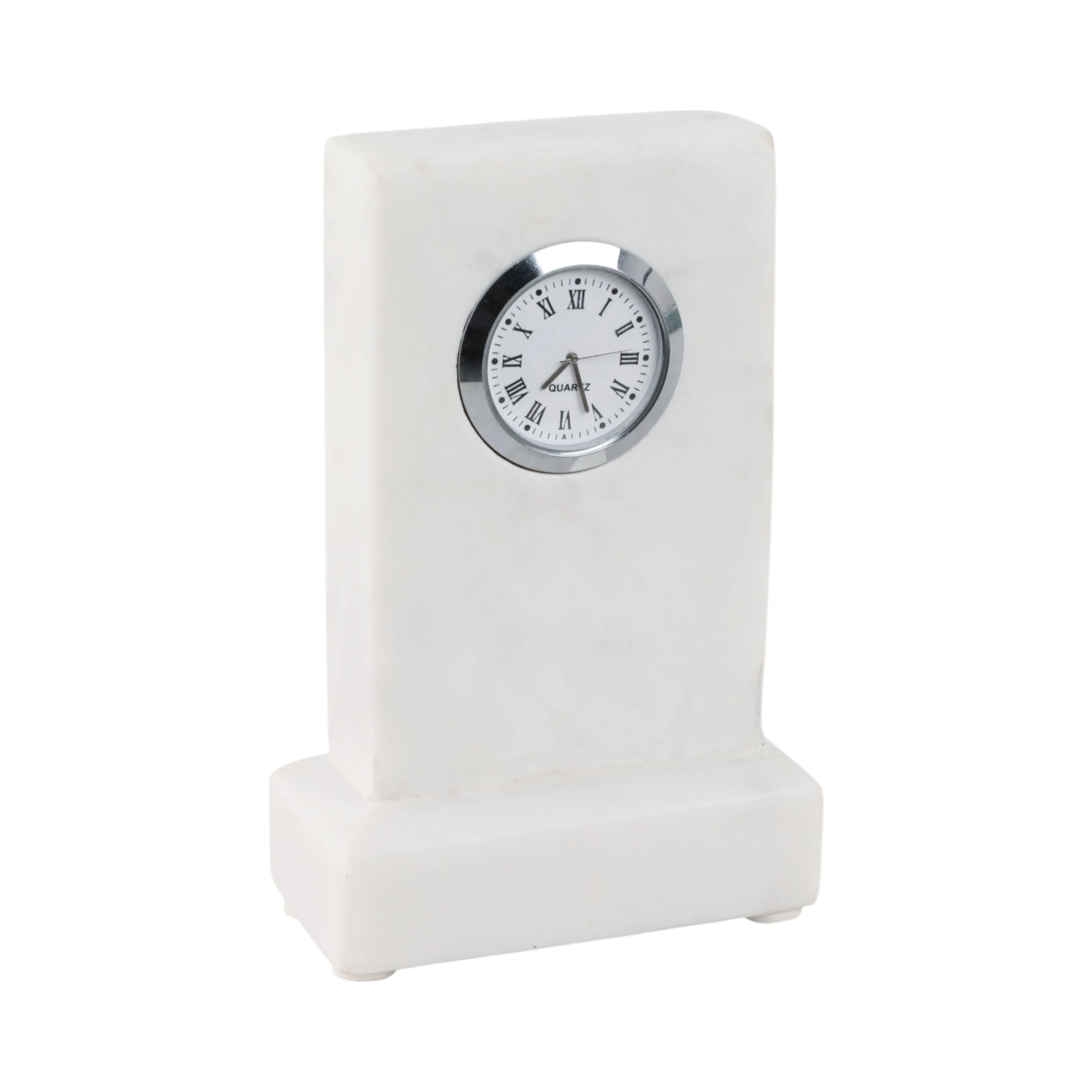 6" Marble Clock On Base, White
