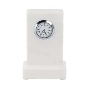6" Marble Clock On Base, White