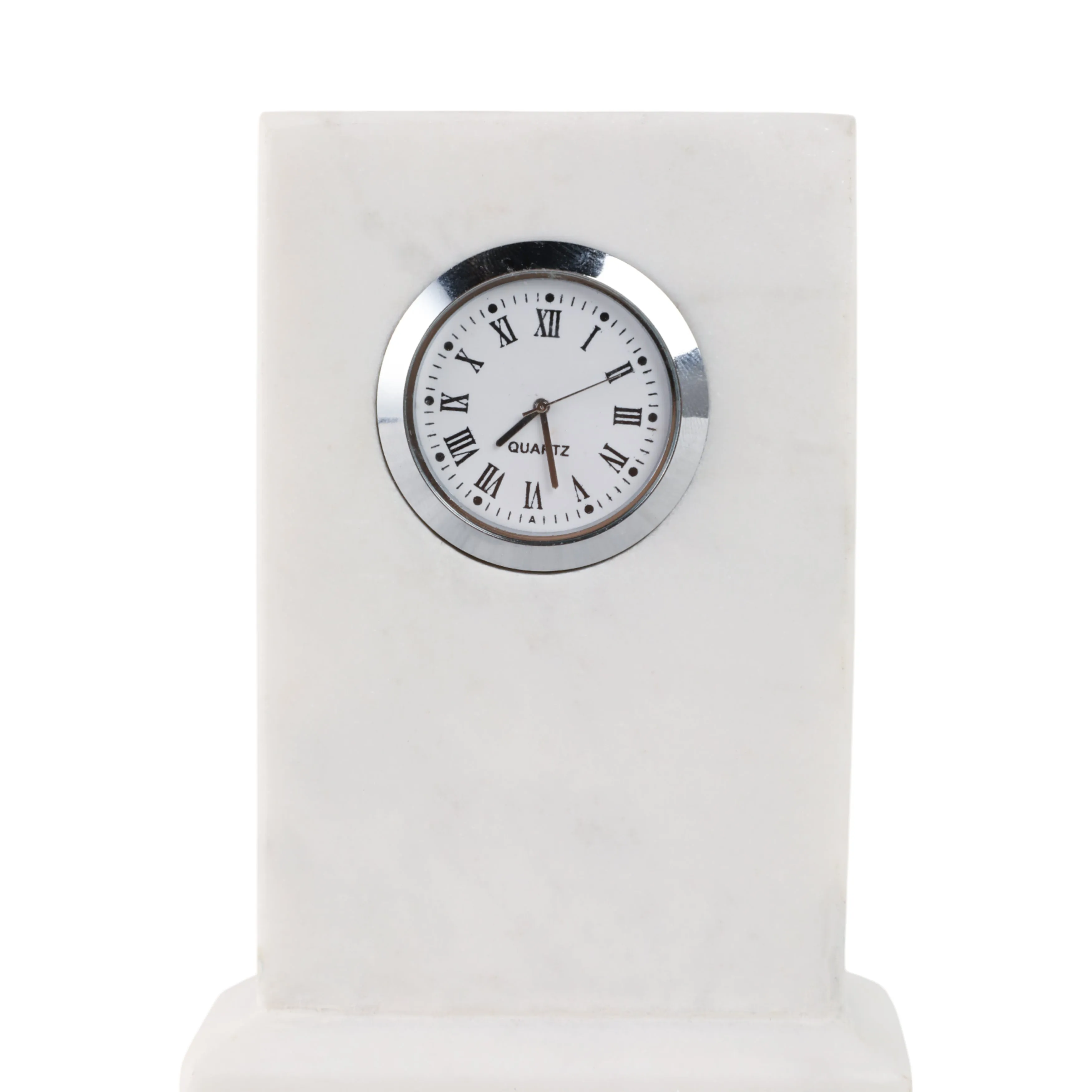 6" Marble Clock On Base, White