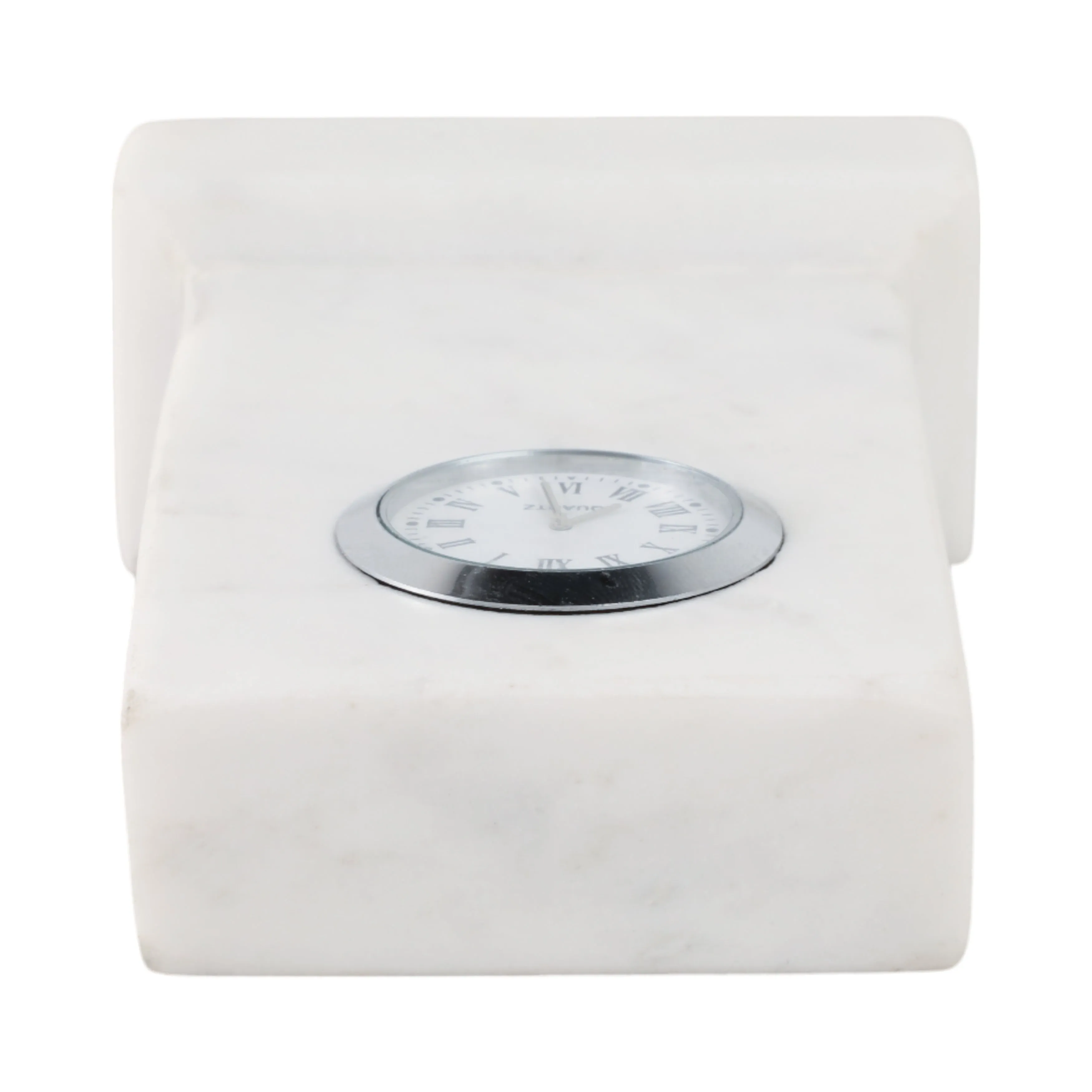 6" Marble Clock On Base, White