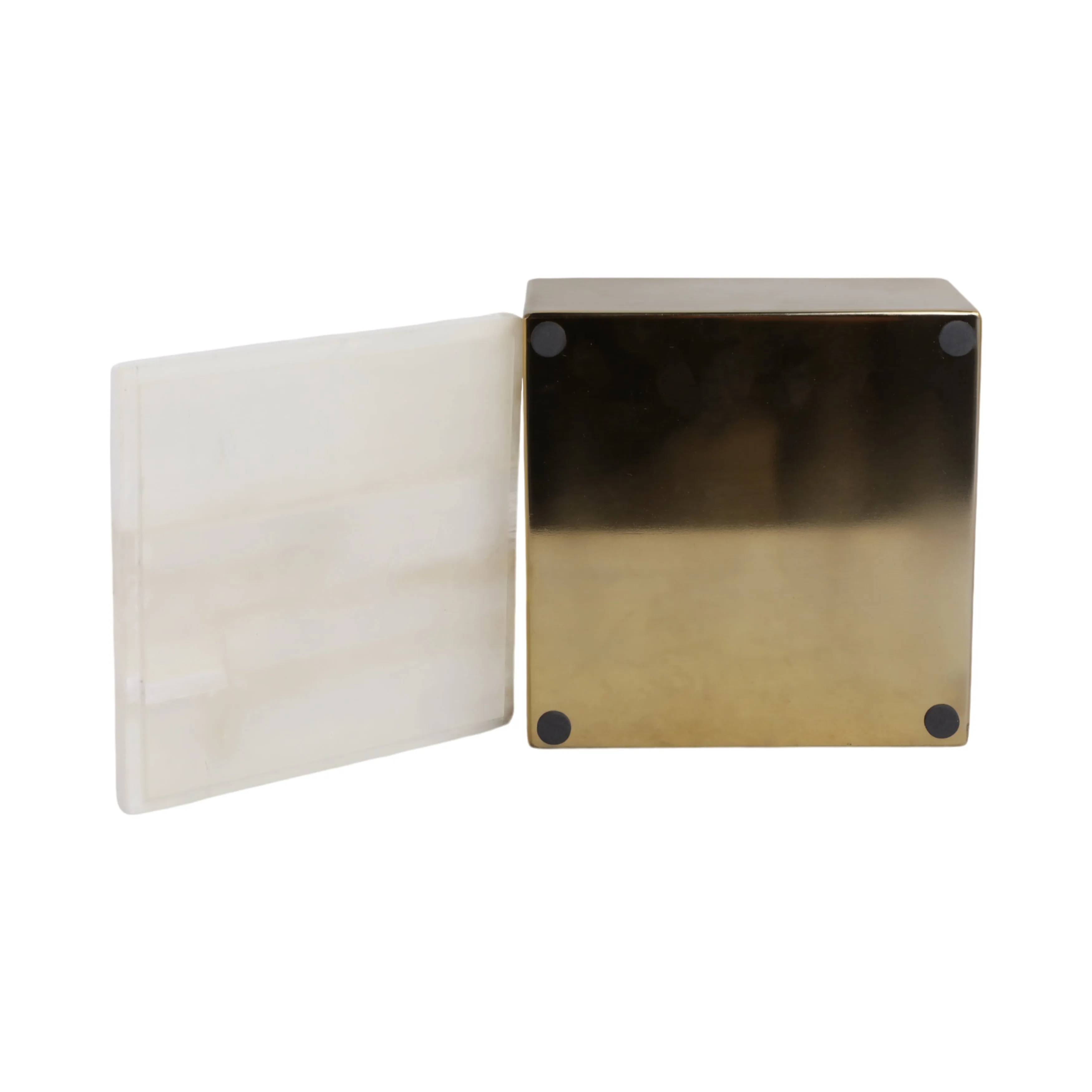 6" Square Selenite Top Box, White/gold