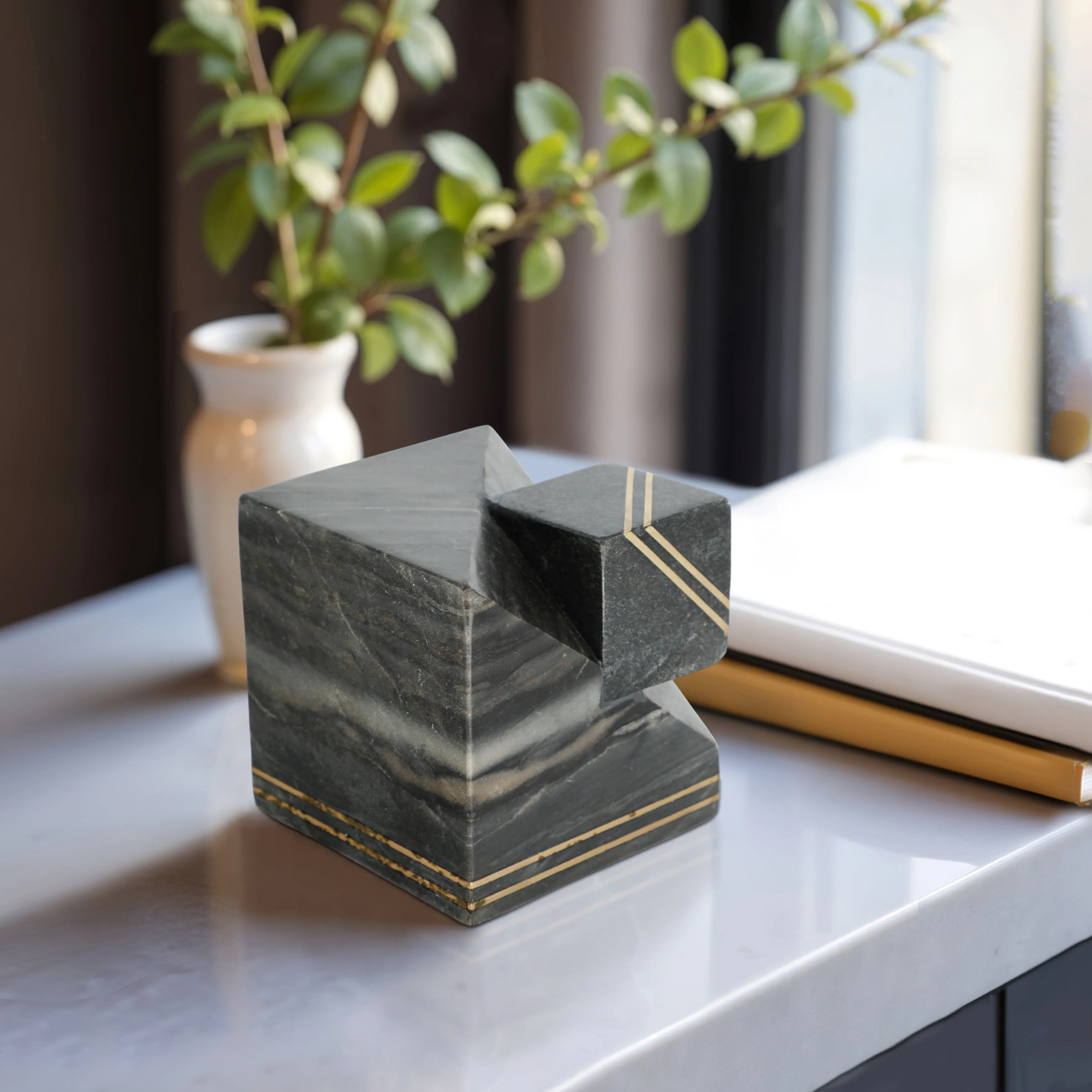 6" Waipo Gray Marble Cube