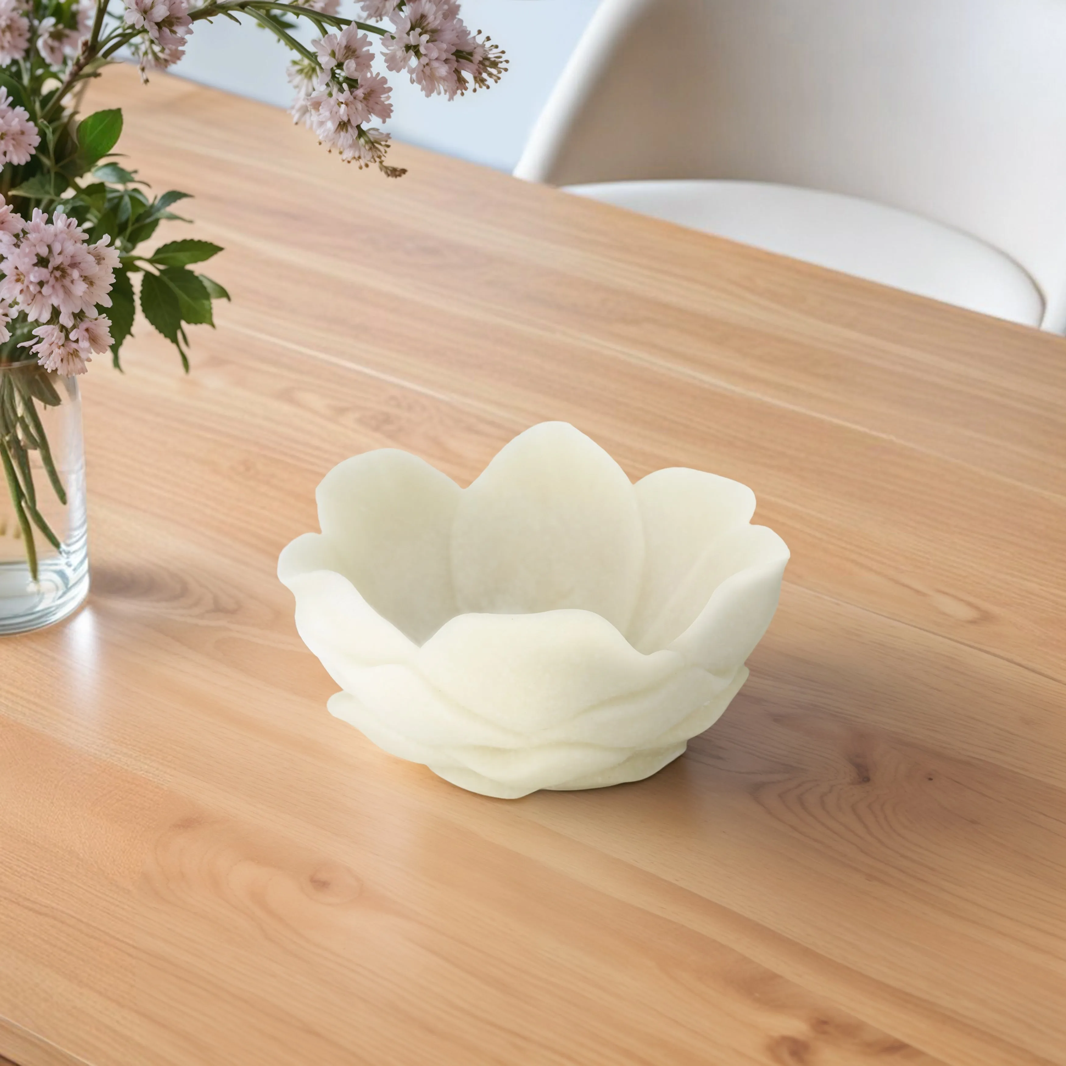 6" Zelen White Quartz Resin Flower Bowl