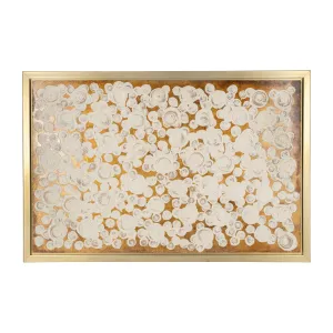71X47, HAND PAINTED CLUSTERED CIRCLES, WHT/GOLD