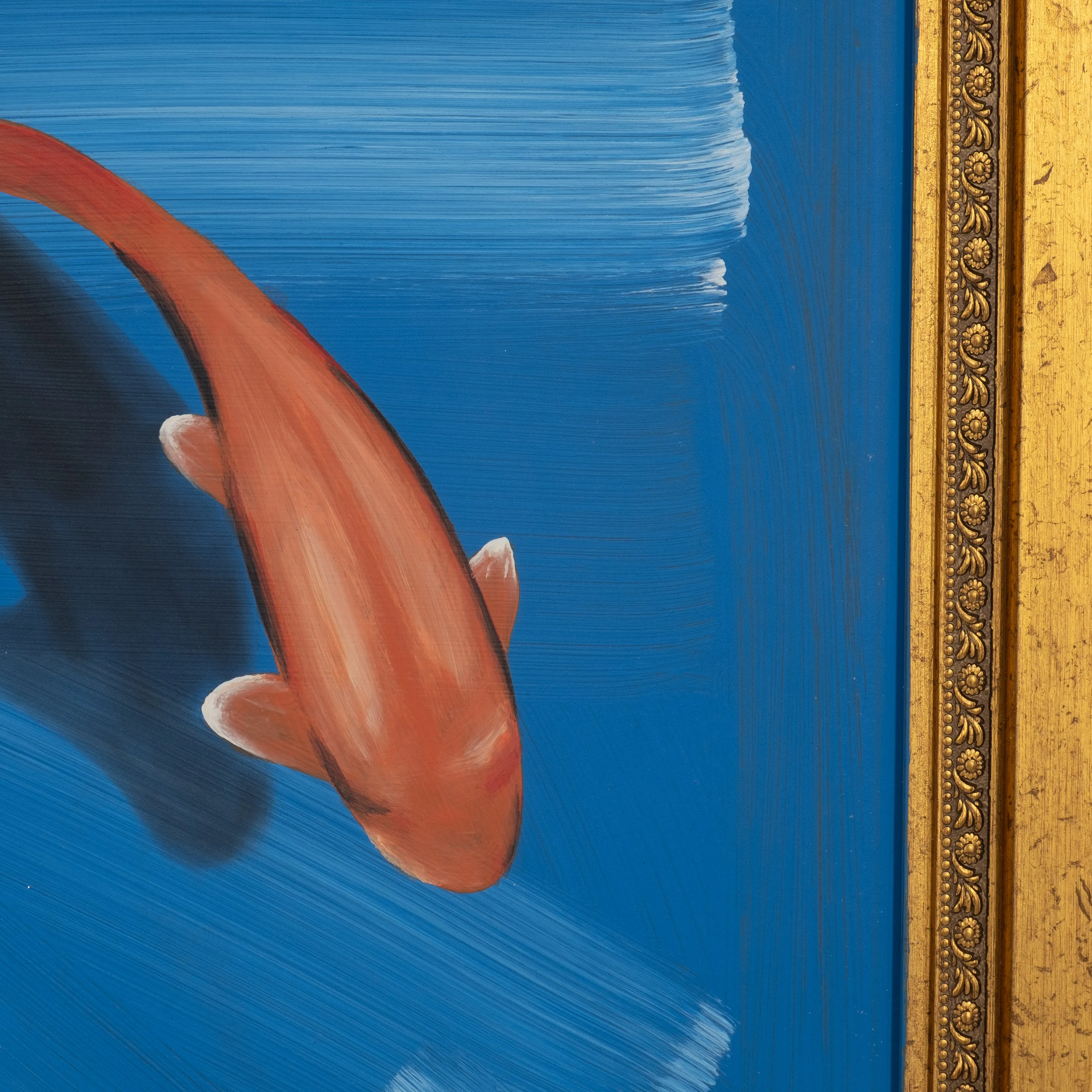 83X28,S/3 HAND PAINTED FISH IN SEA, BLUE/ORANGE