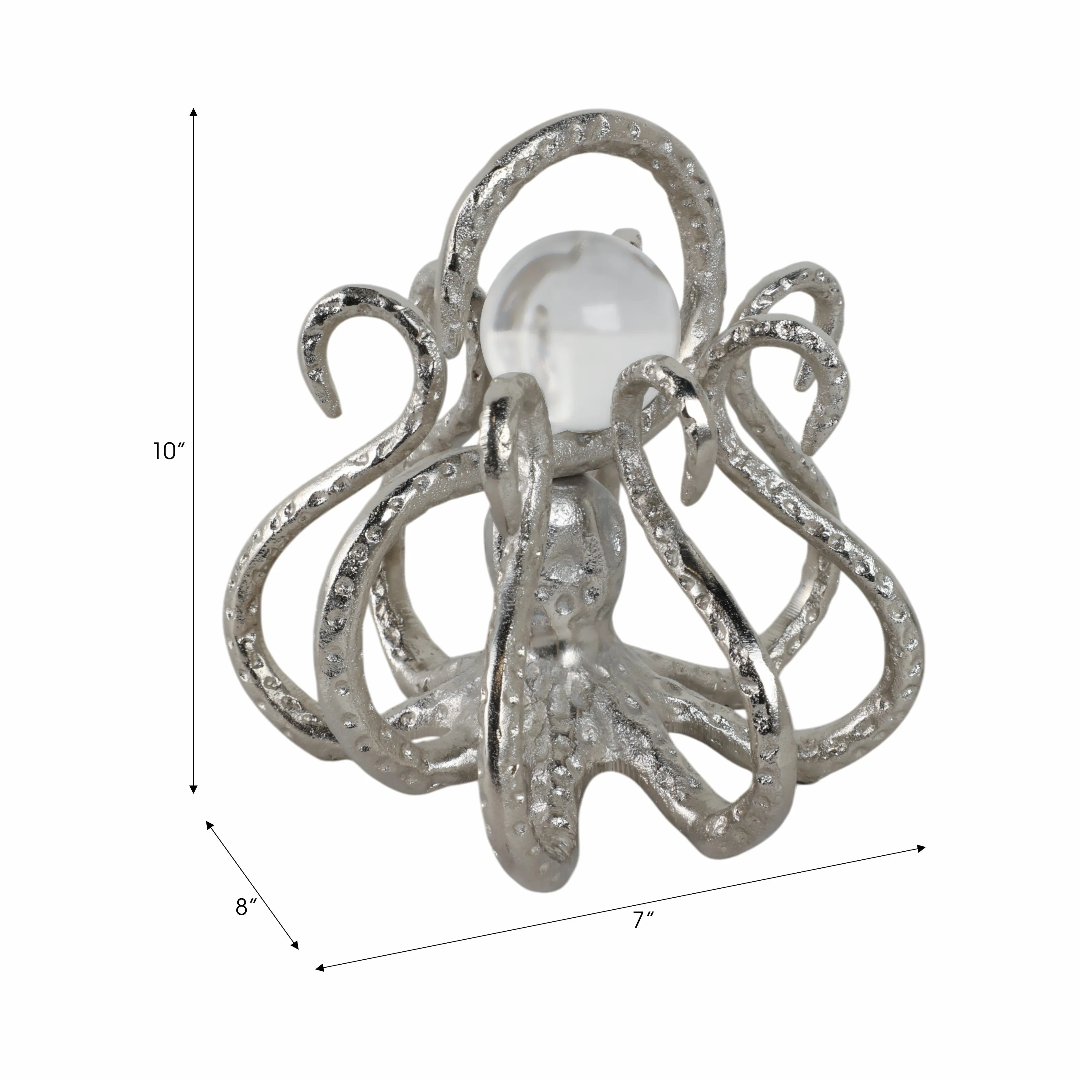 8x8" Octopus With Acrylic Ball, Silver