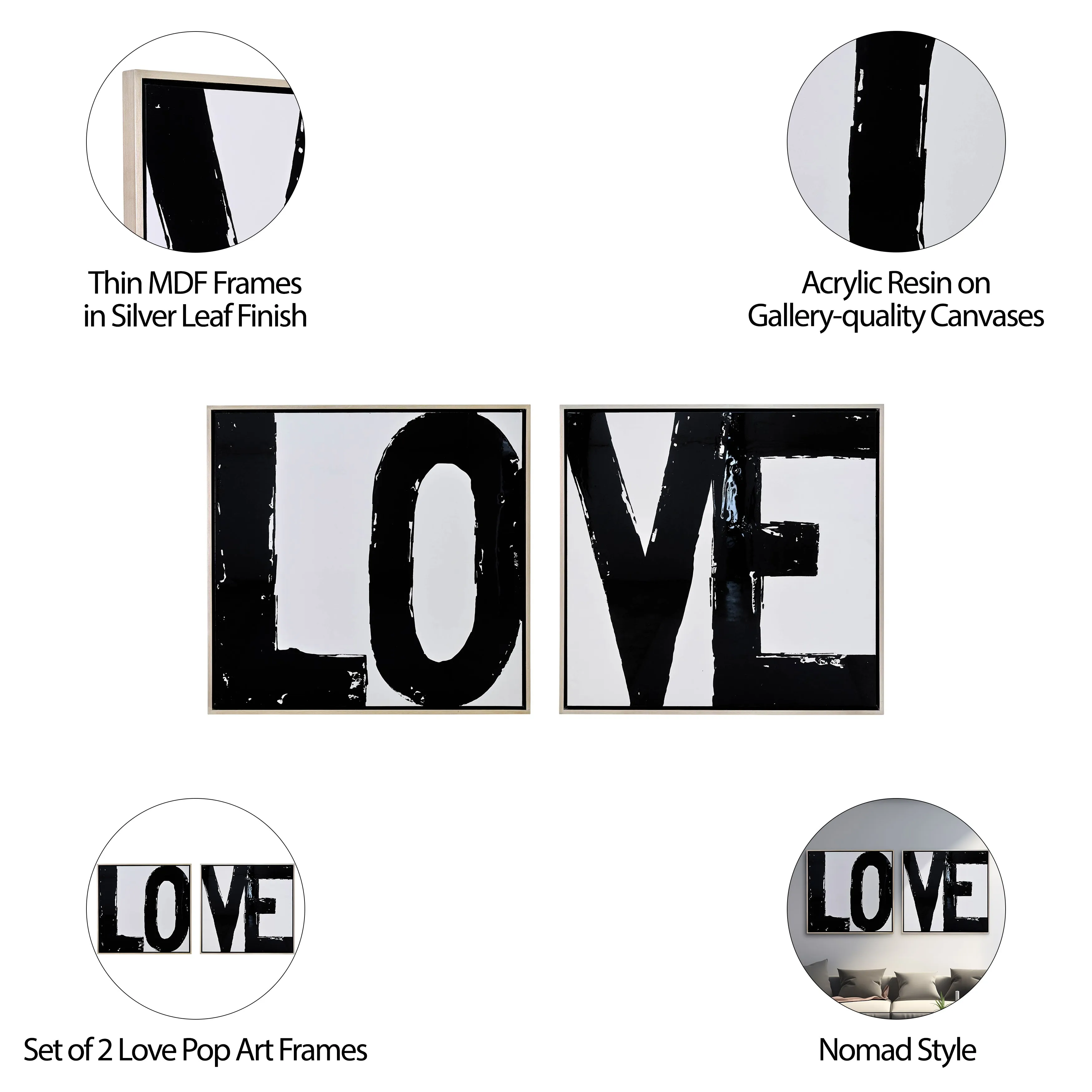 95X47, S/2 HAND PAINTED LOVE FRAME, BLACK