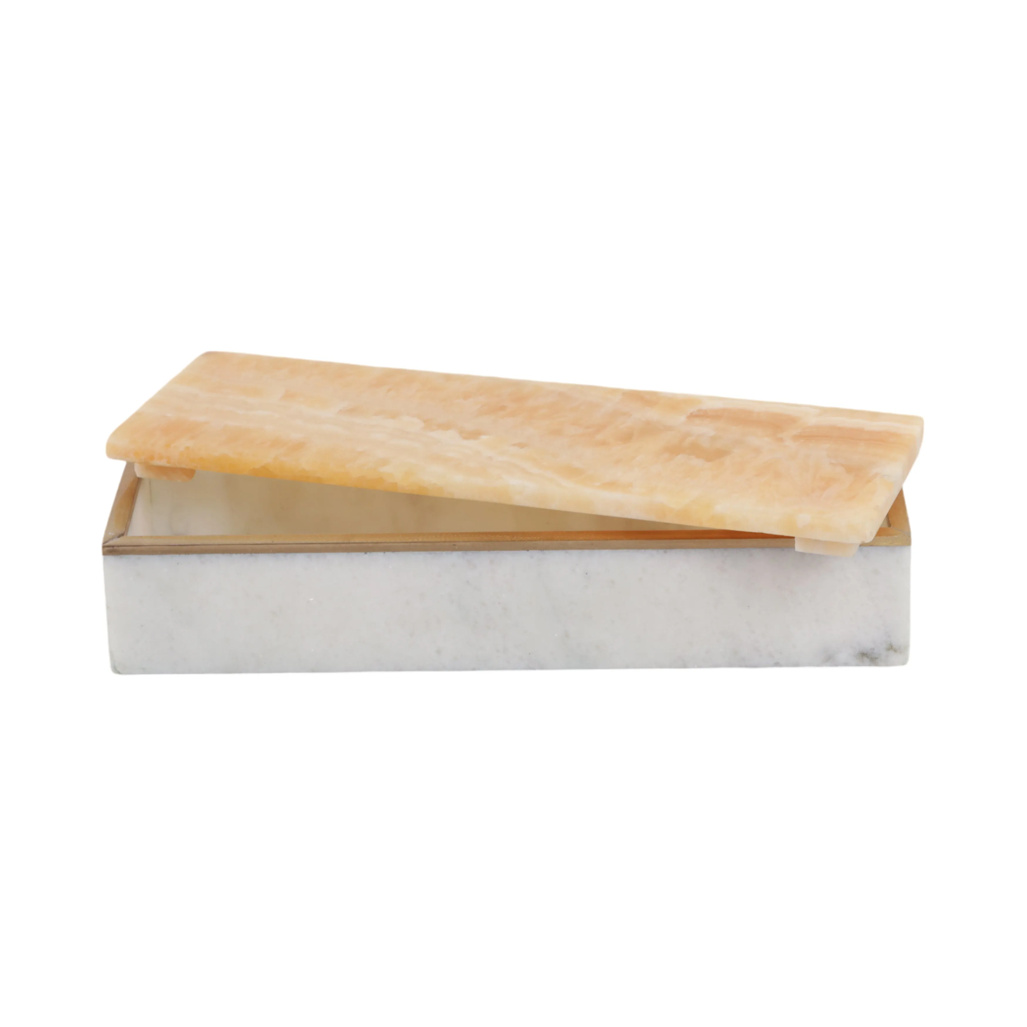 9" Honey Onyx And Brass Box