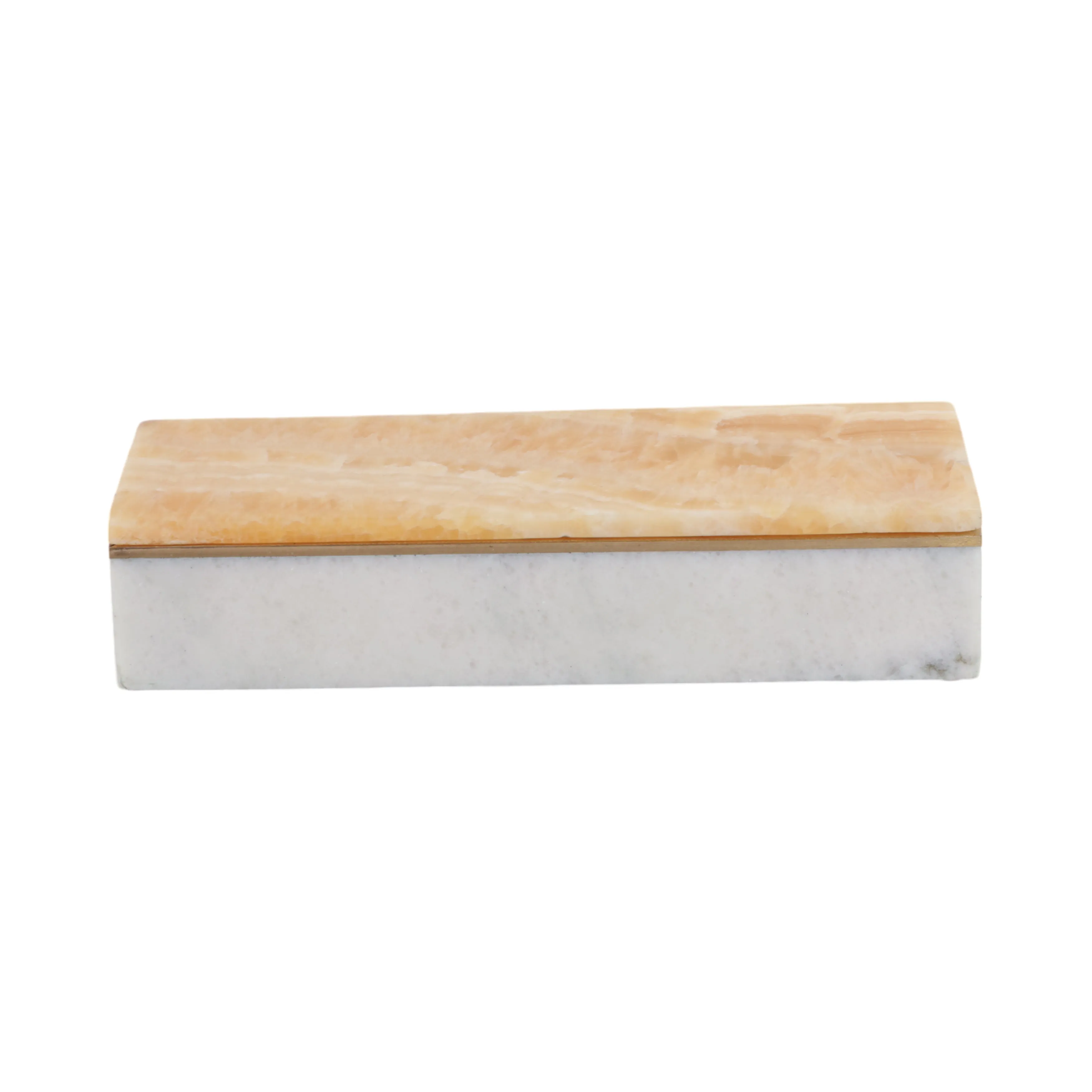 9" Honey Onyx And Brass Box