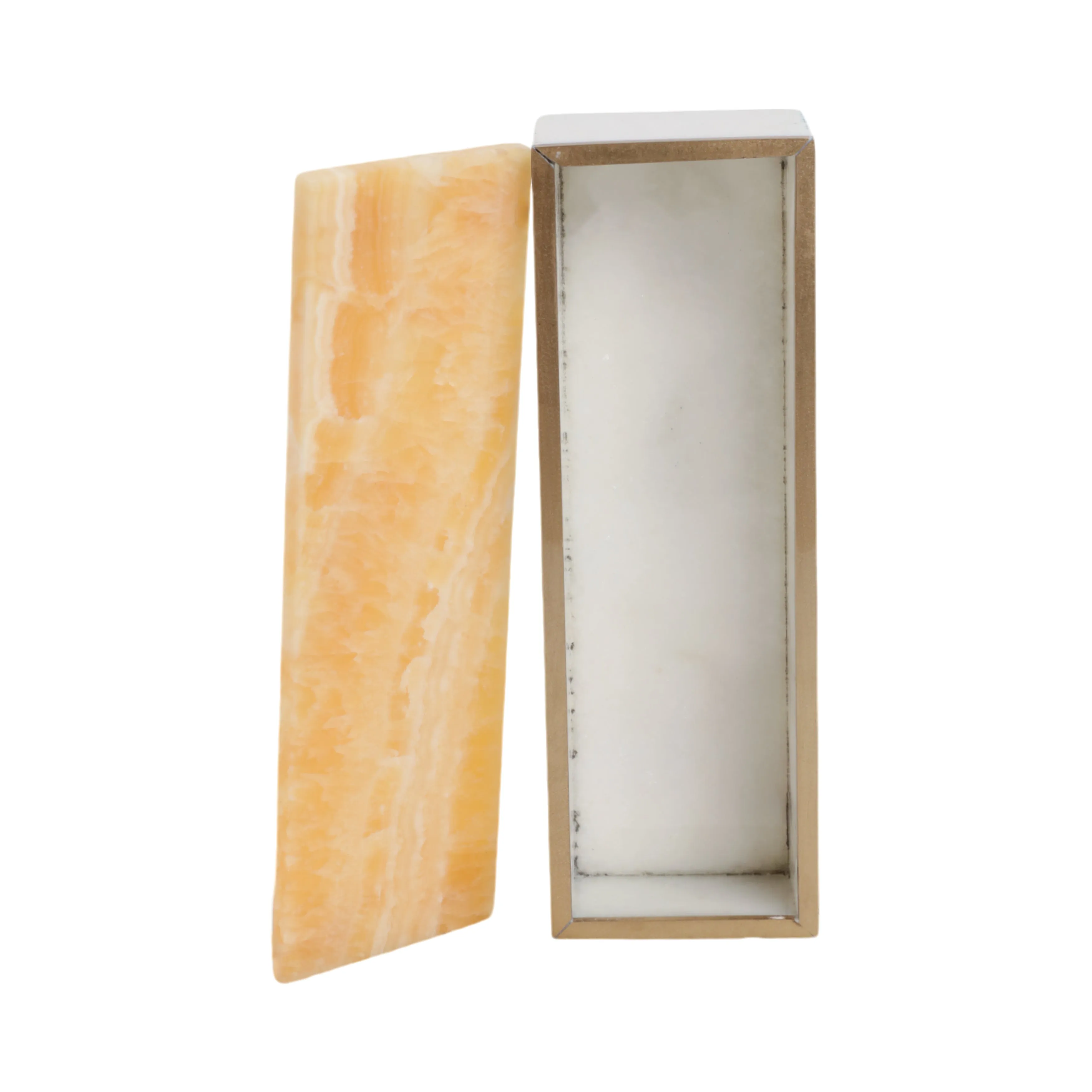 9" Honey Onyx And Brass Box