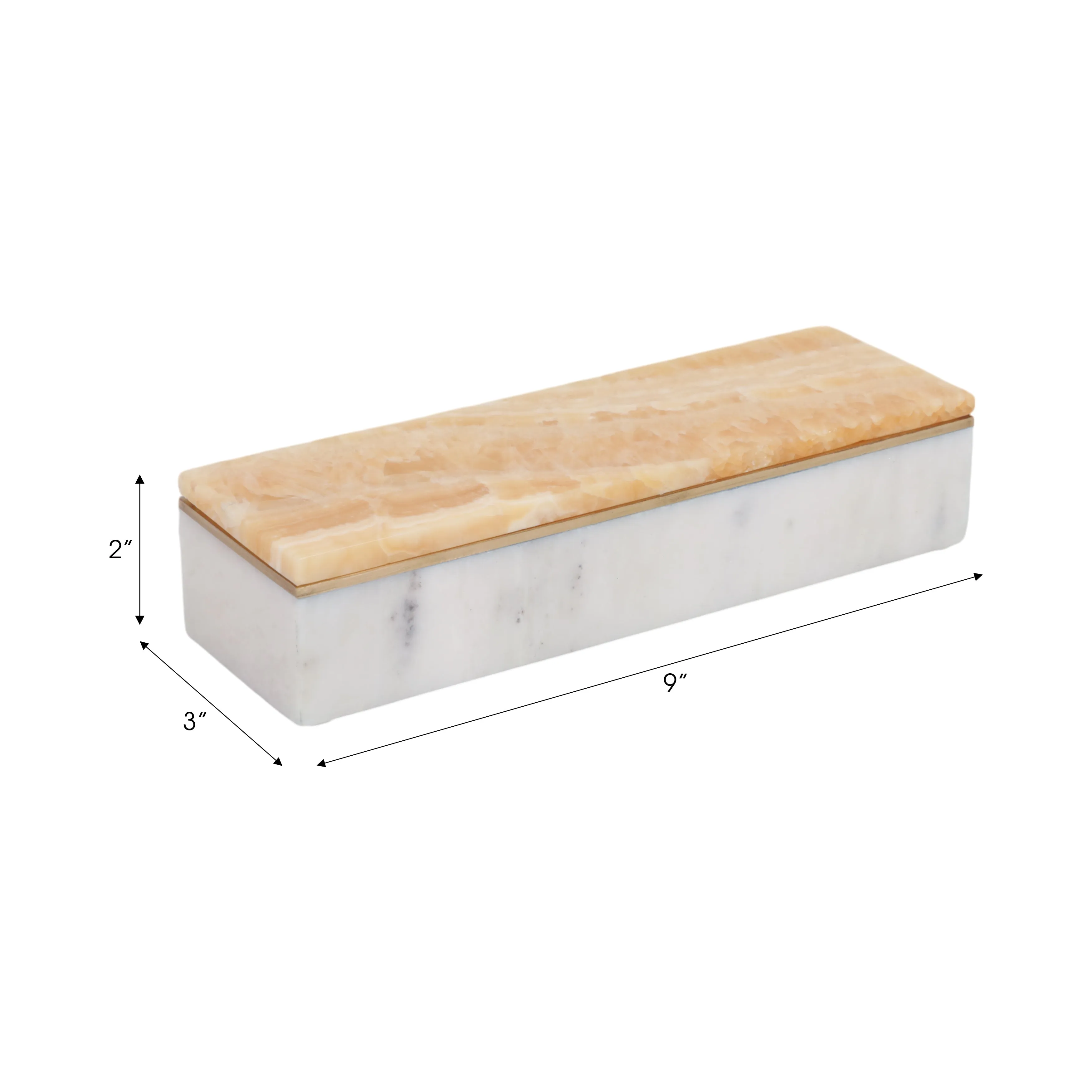 9" Honey Onyx And Brass Box