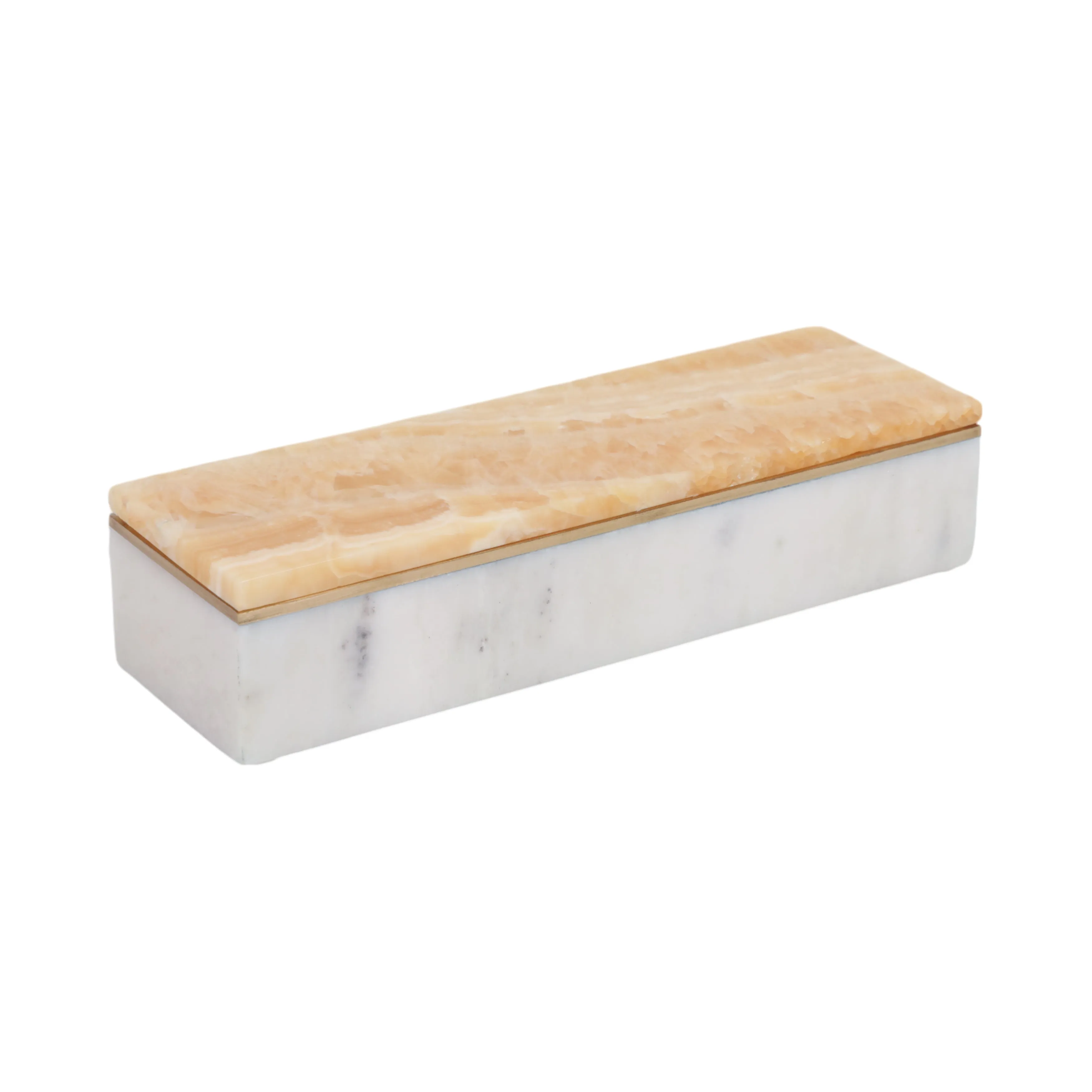 9" Honey Onyx And Brass Box