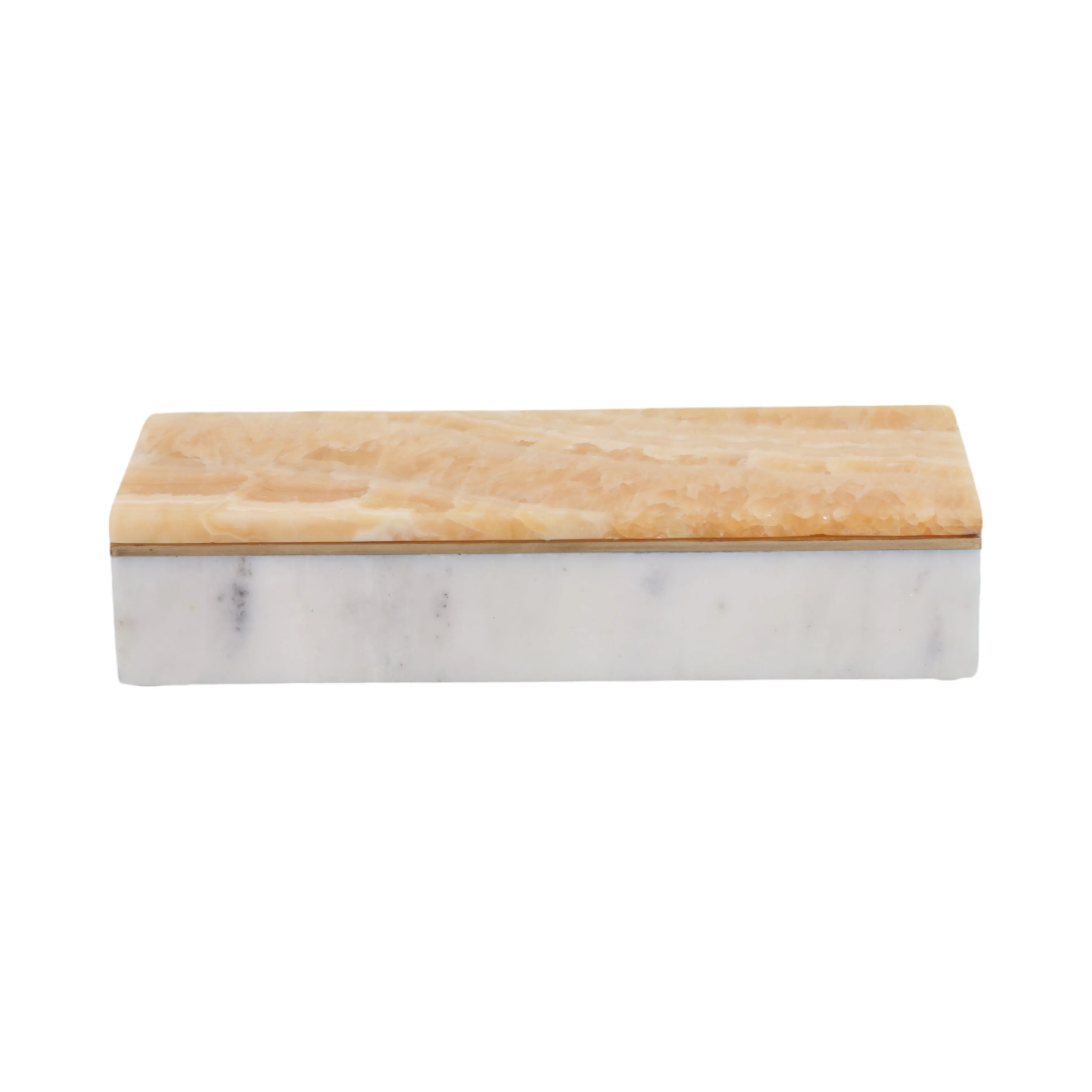 9" Honey Onyx And Brass Box