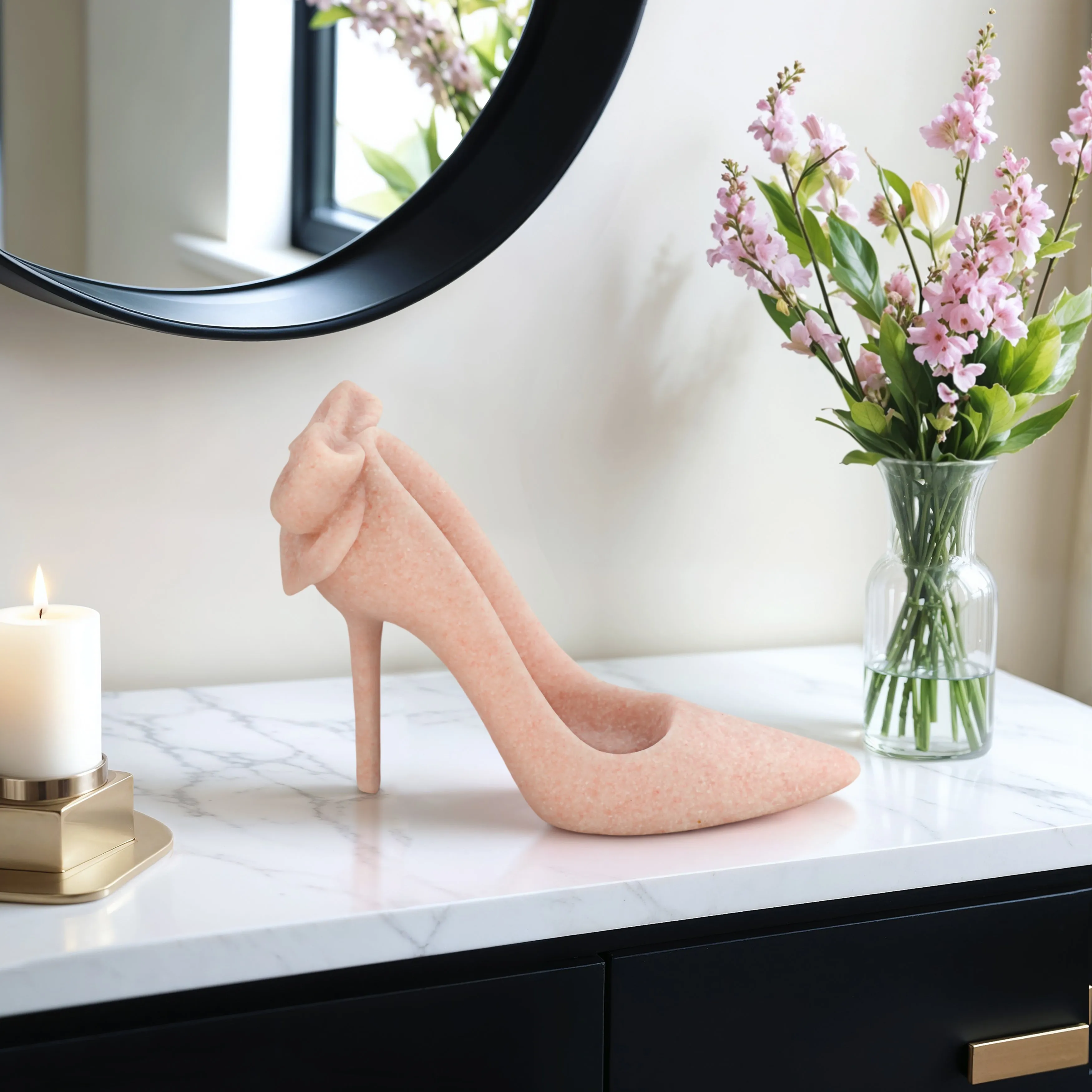9" Laxmi Pink Quartz Resin High Heel Statuary