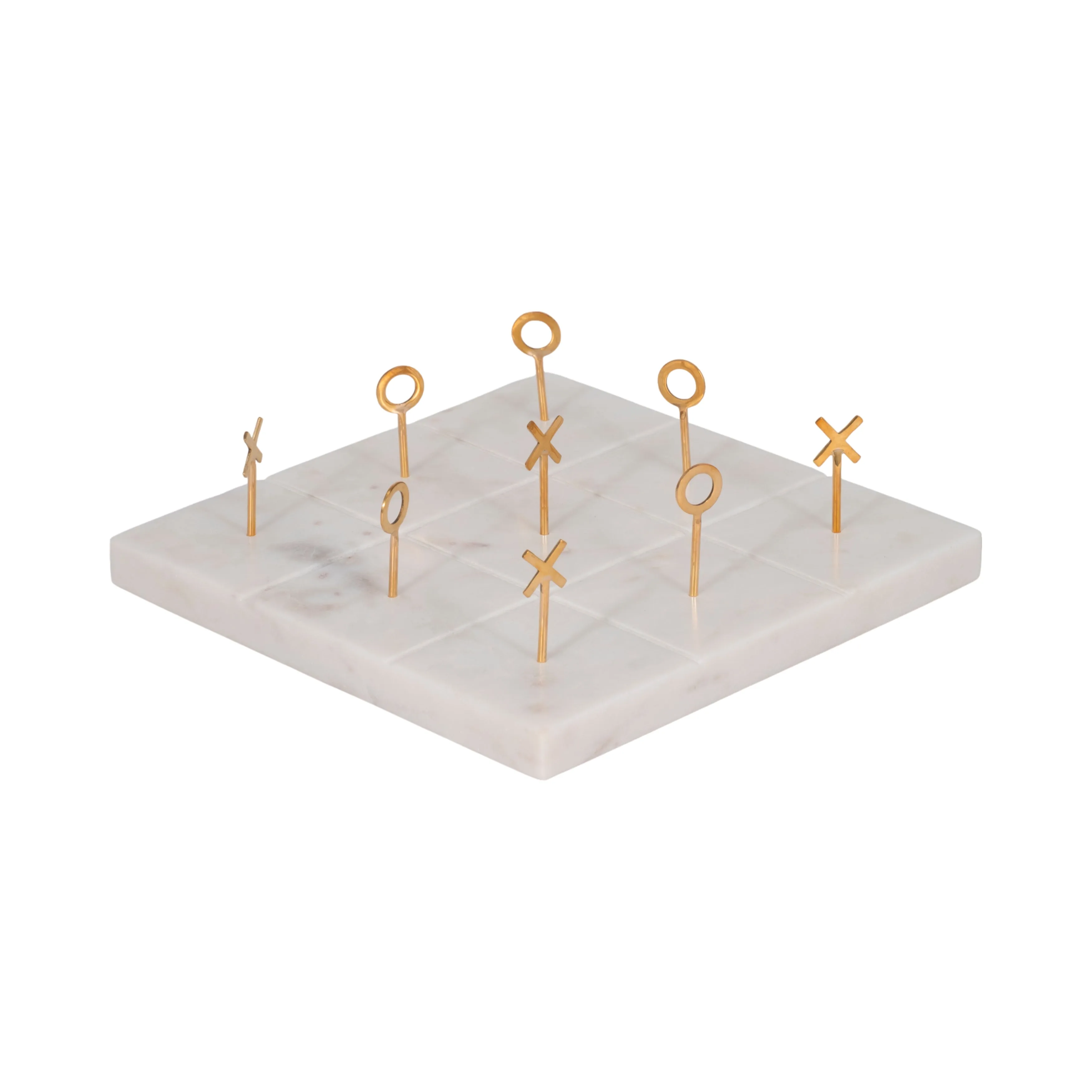 9" Marble Tic-tac-toe With Gold X & O, White/gold