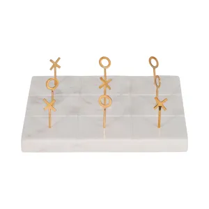 9" Marble Tic-tac-toe With Gold X & O, White/gold