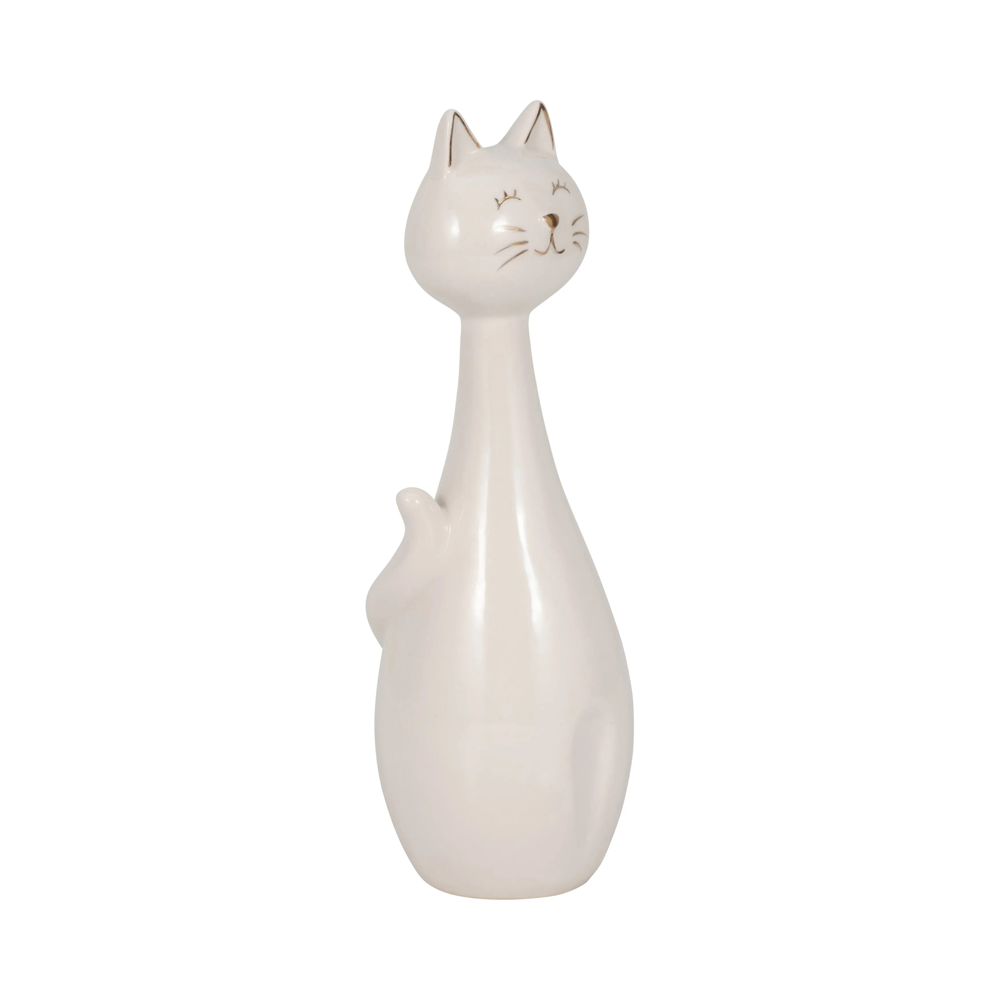 9" Sitting Kitty, White/gold