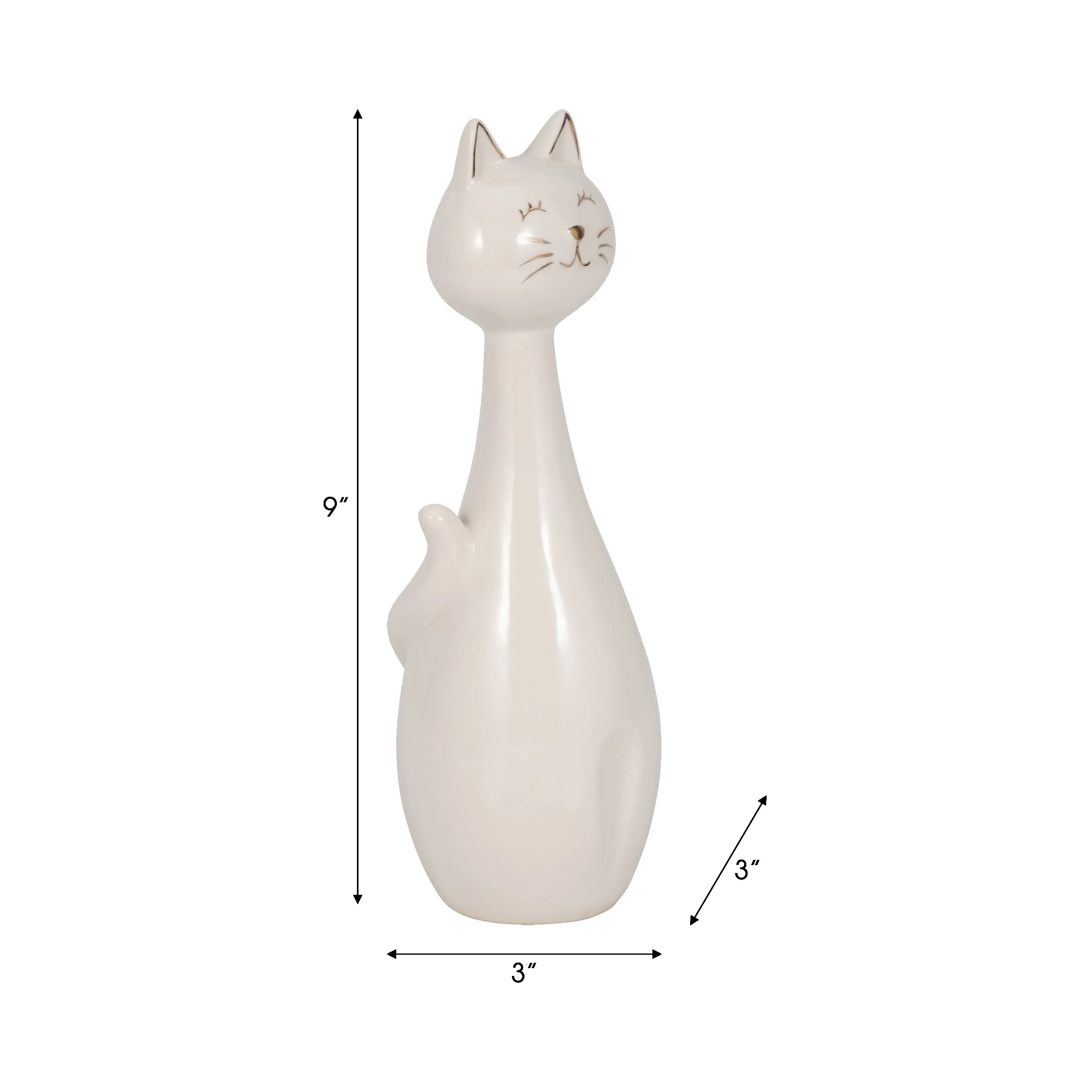 9" Sitting Kitty, White/gold