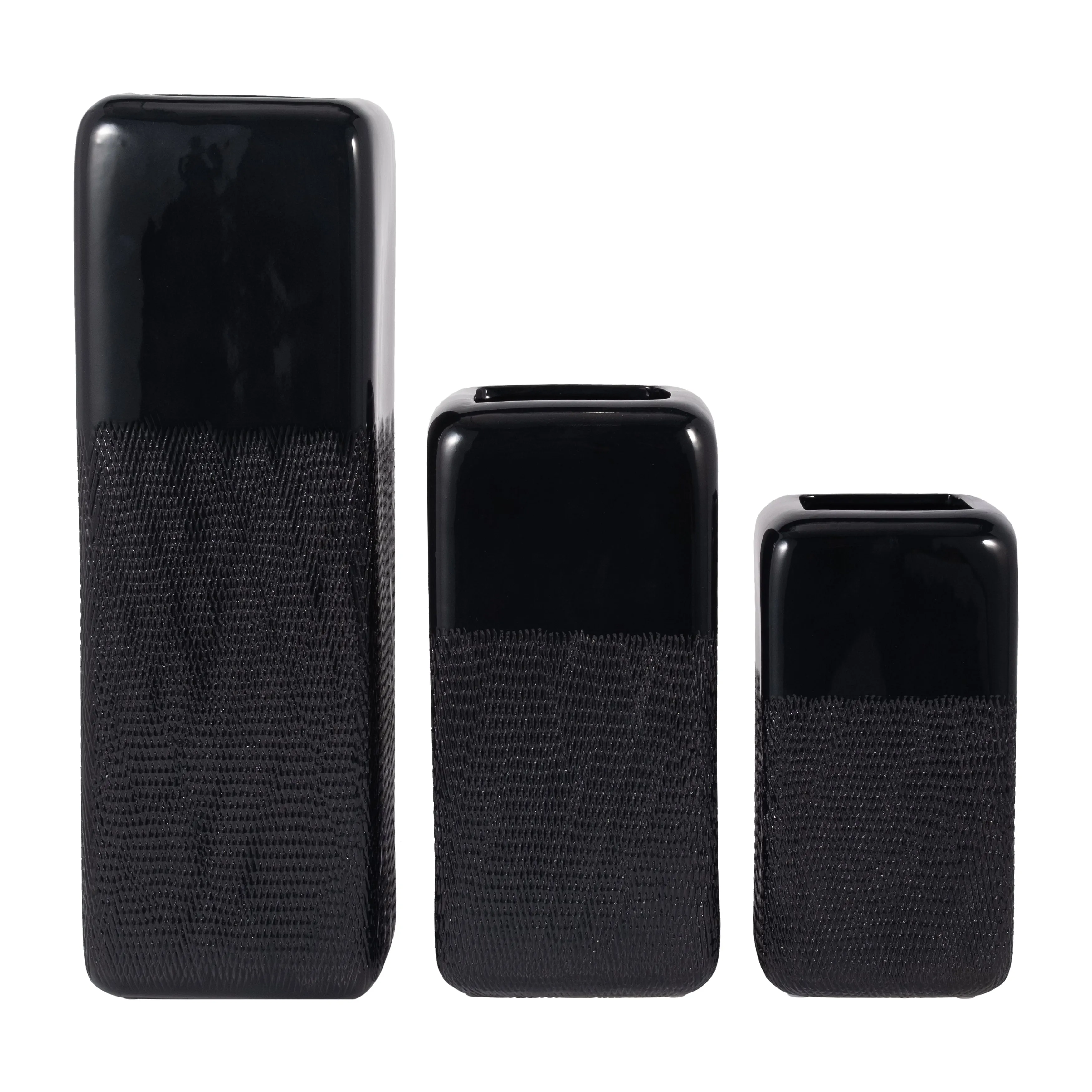 CER, 10" SQUARED GROOVED VASE, BLACK