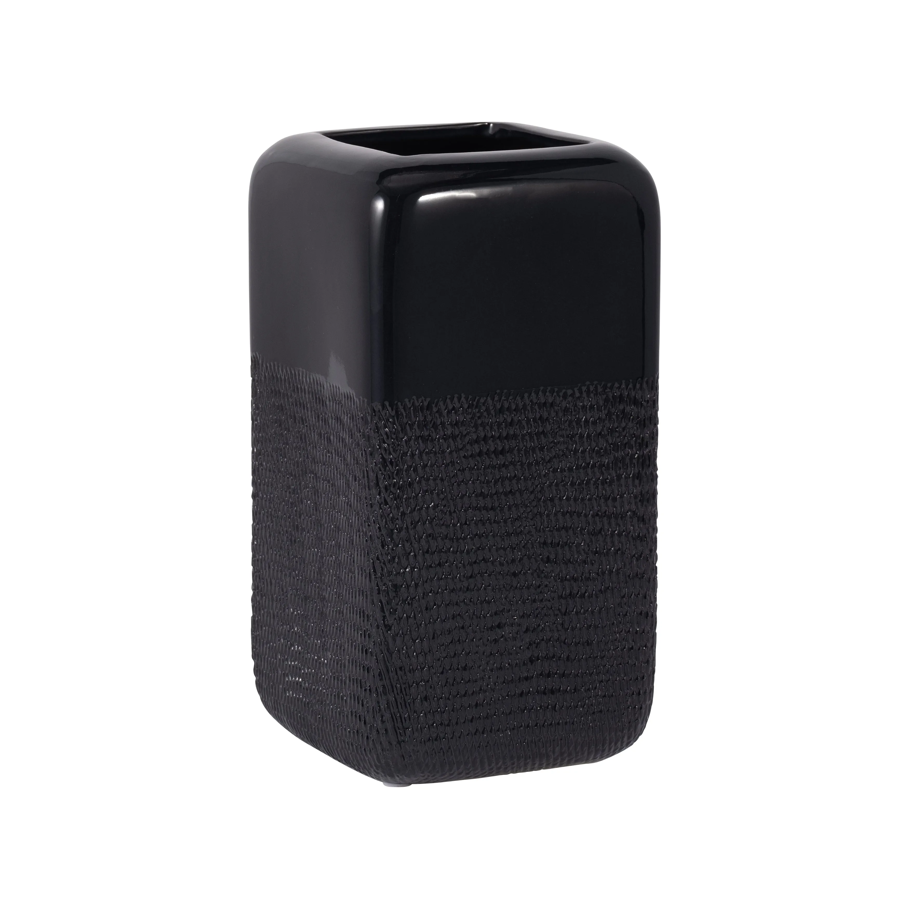CER, 10" SQUARED GROOVED VASE, BLACK