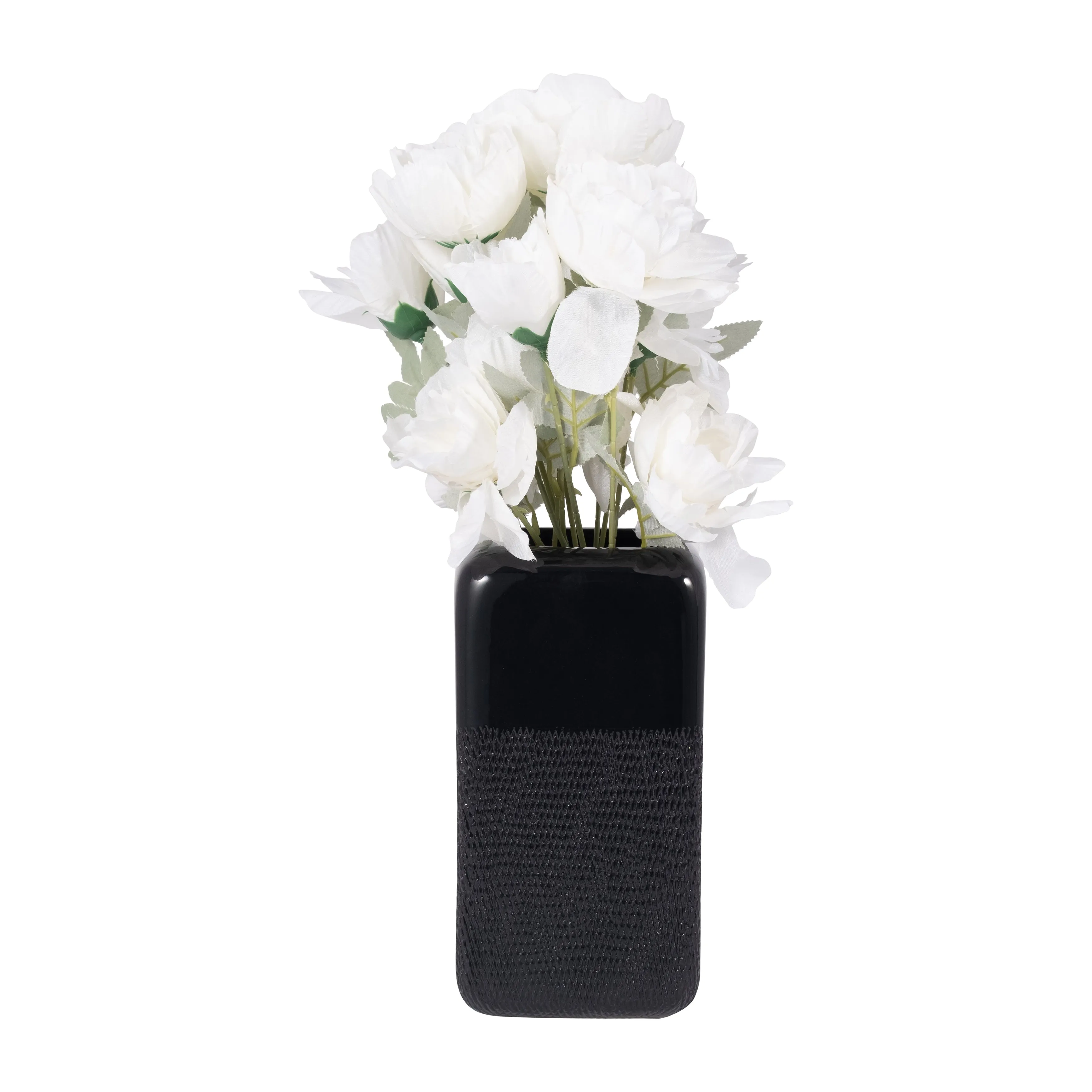 CER, 10" SQUARED GROOVED VASE, BLACK