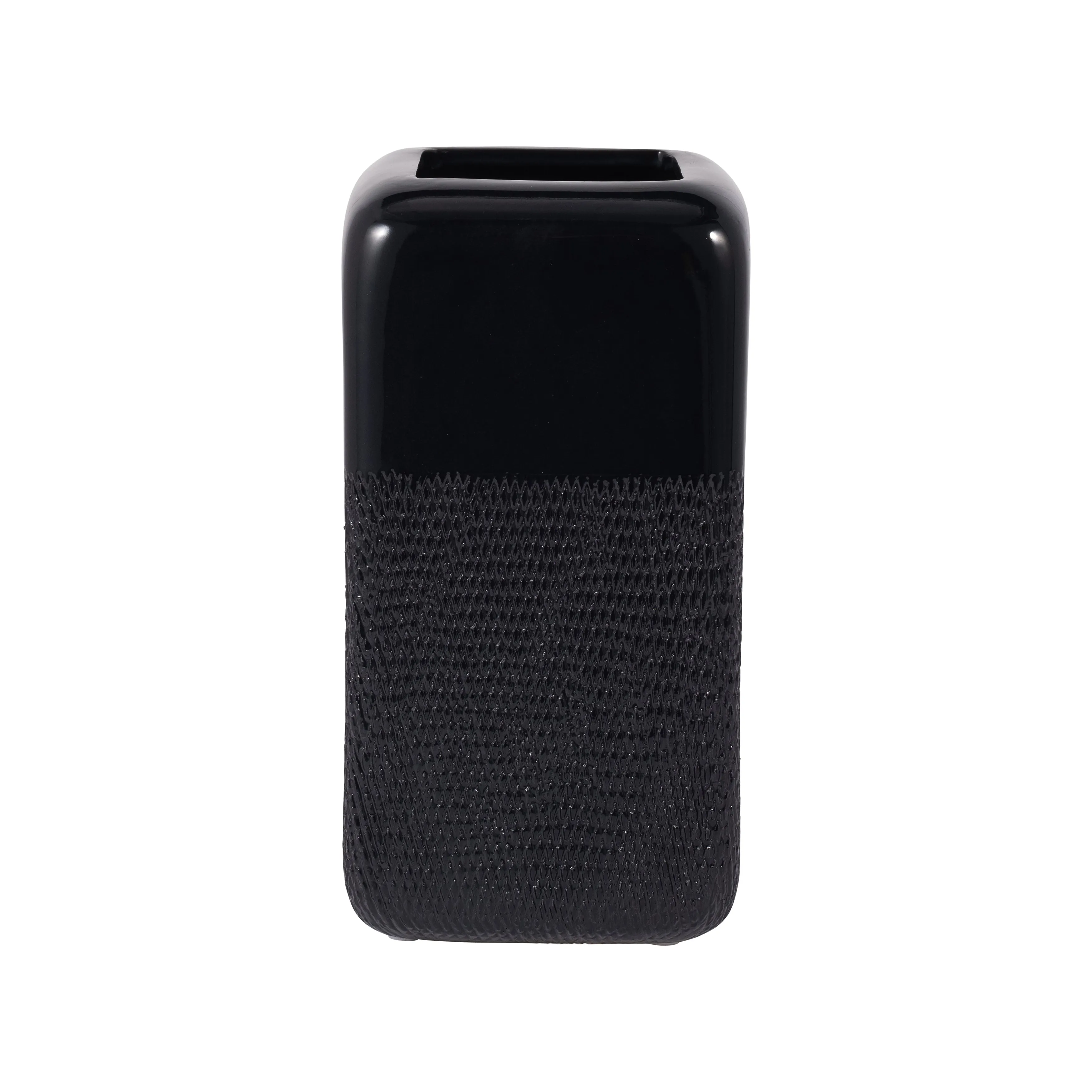 CER, 10" SQUARED GROOVED VASE, BLACK