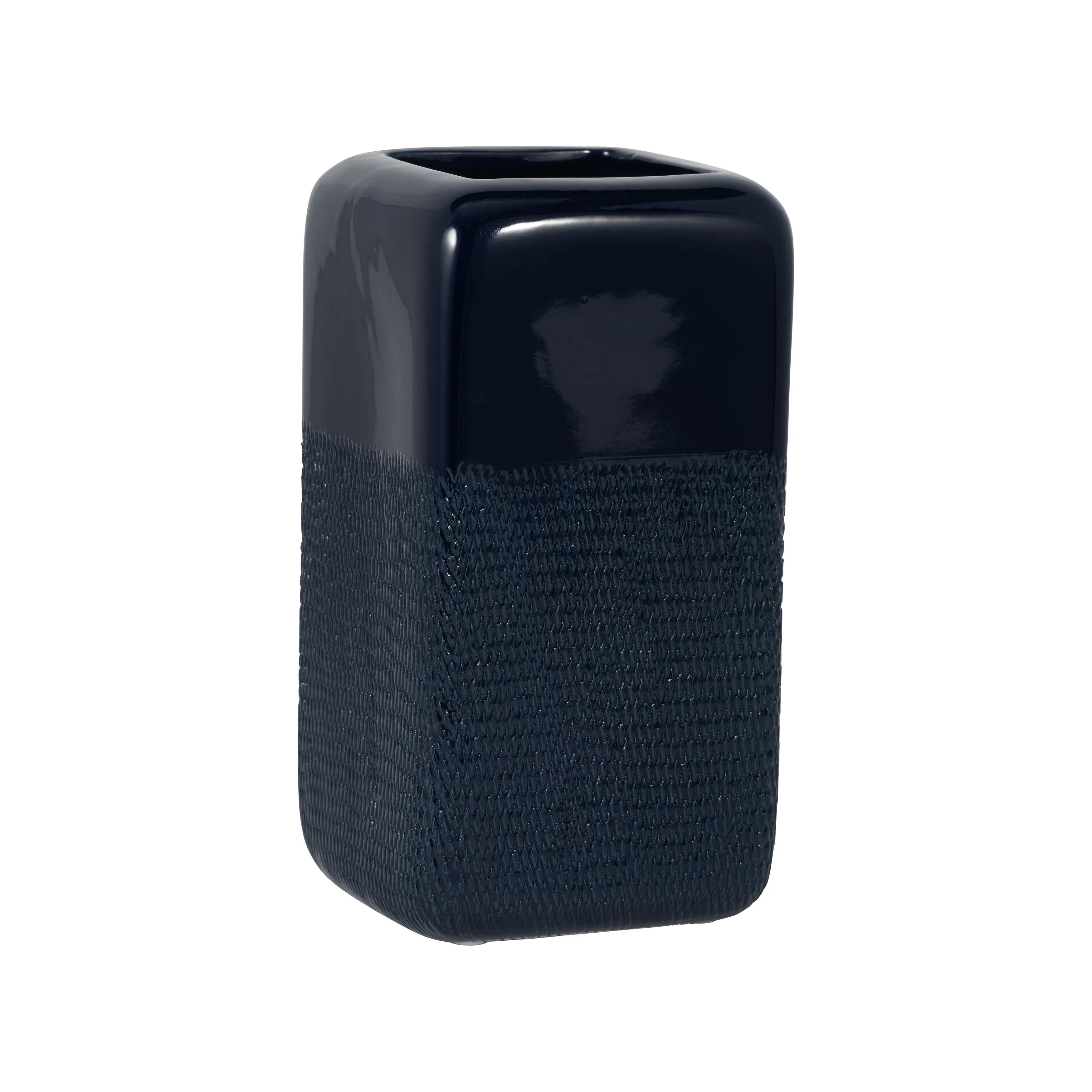 CER, 10" SQUARED GROOVED VASE, NAVY BLUE