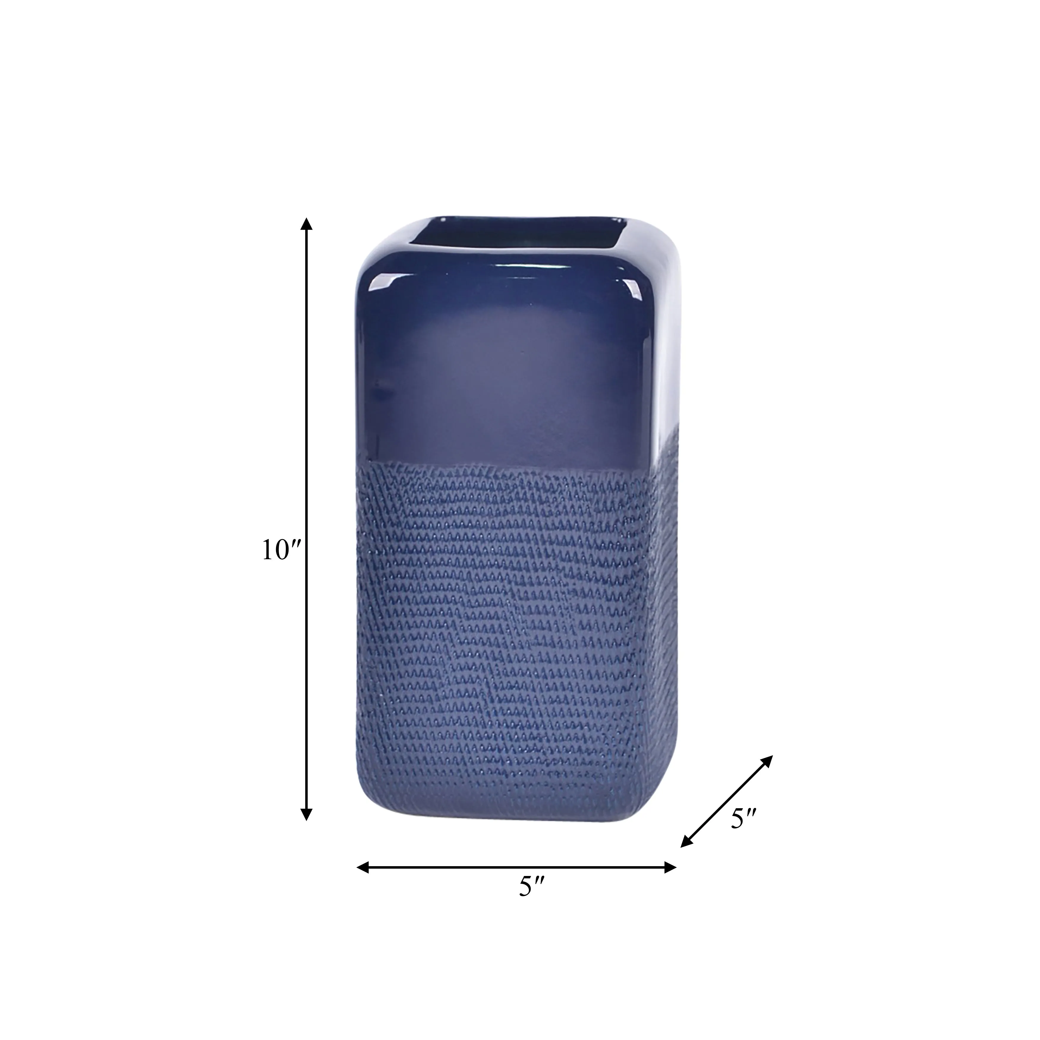 CER, 10" SQUARED GROOVED VASE, NAVY BLUE