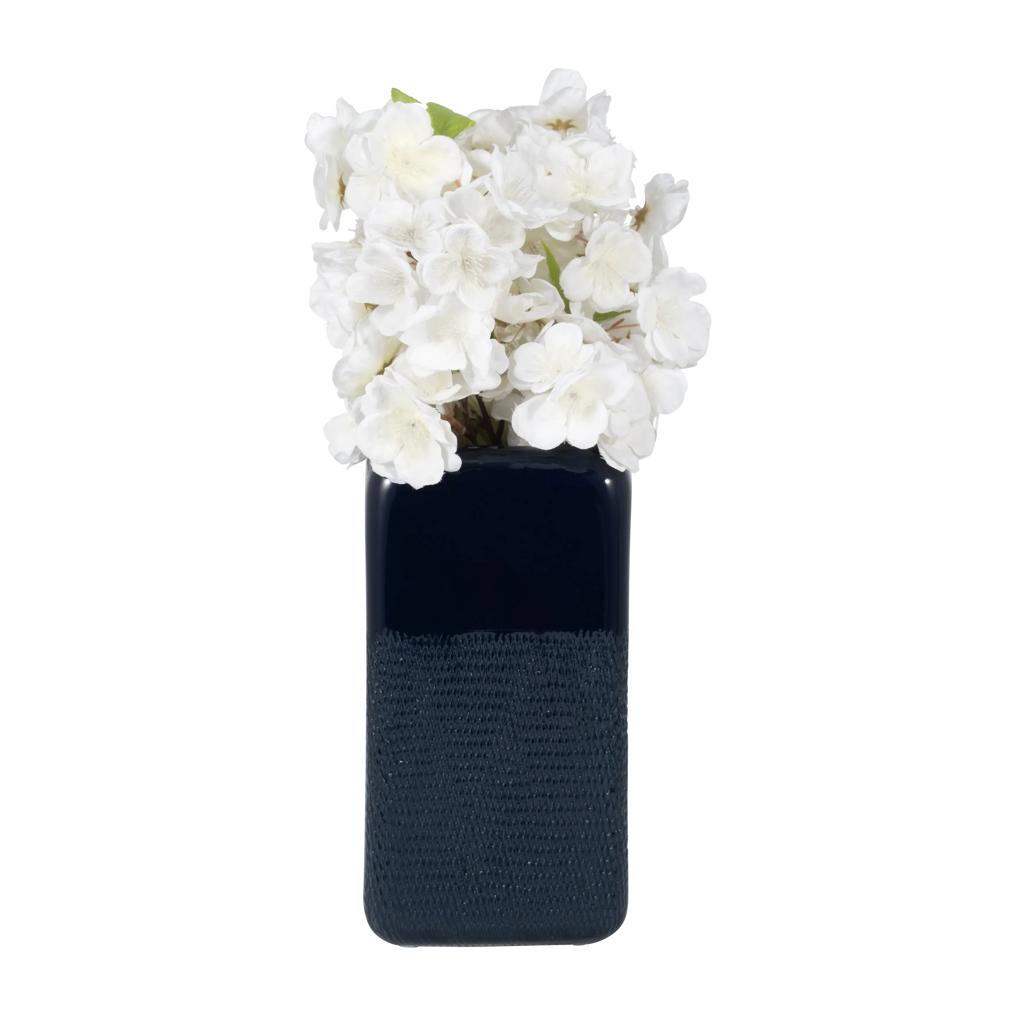 CER, 10" SQUARED GROOVED VASE, NAVY BLUE
