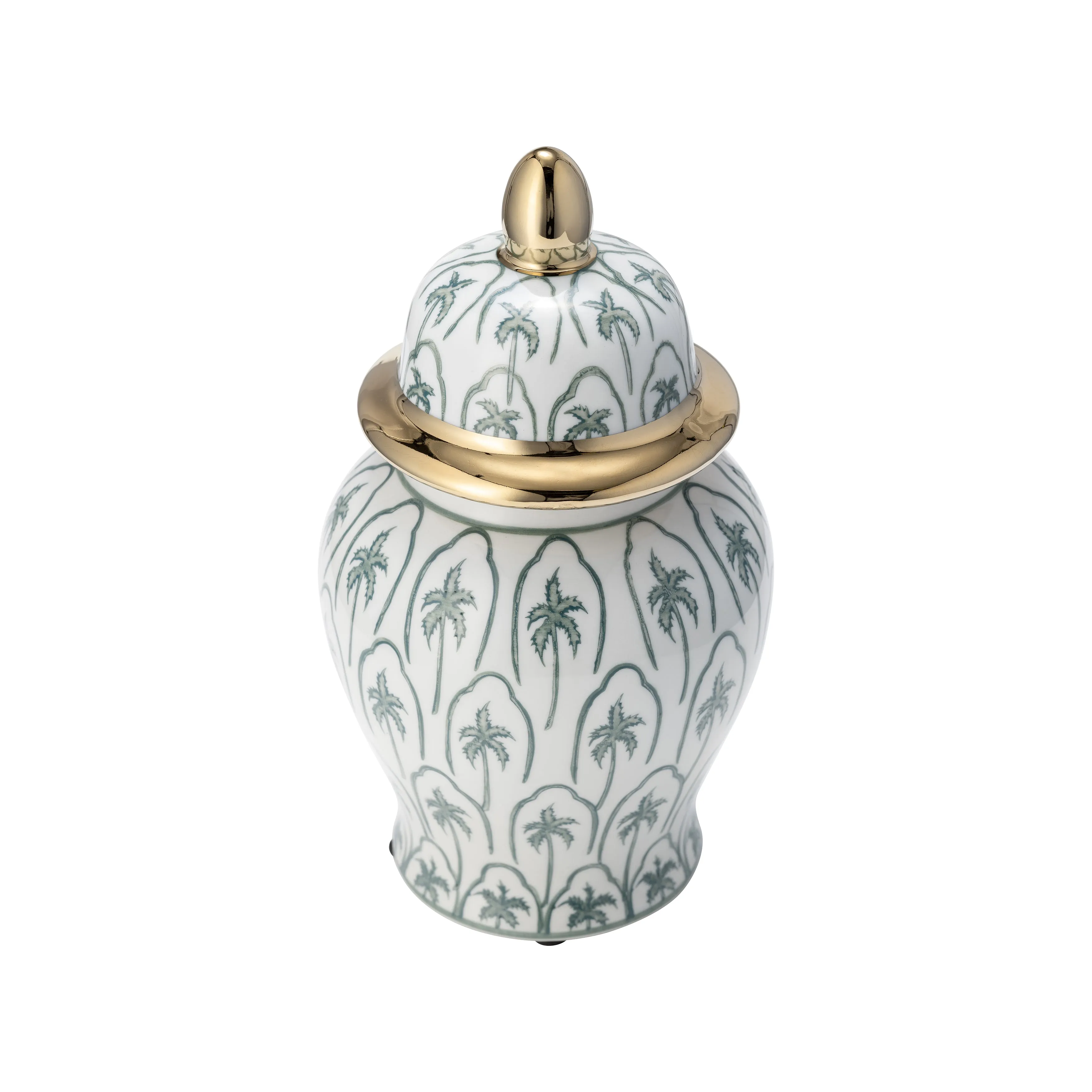 CER, 10"H TEMPLE JAR, GREEN/GOLD