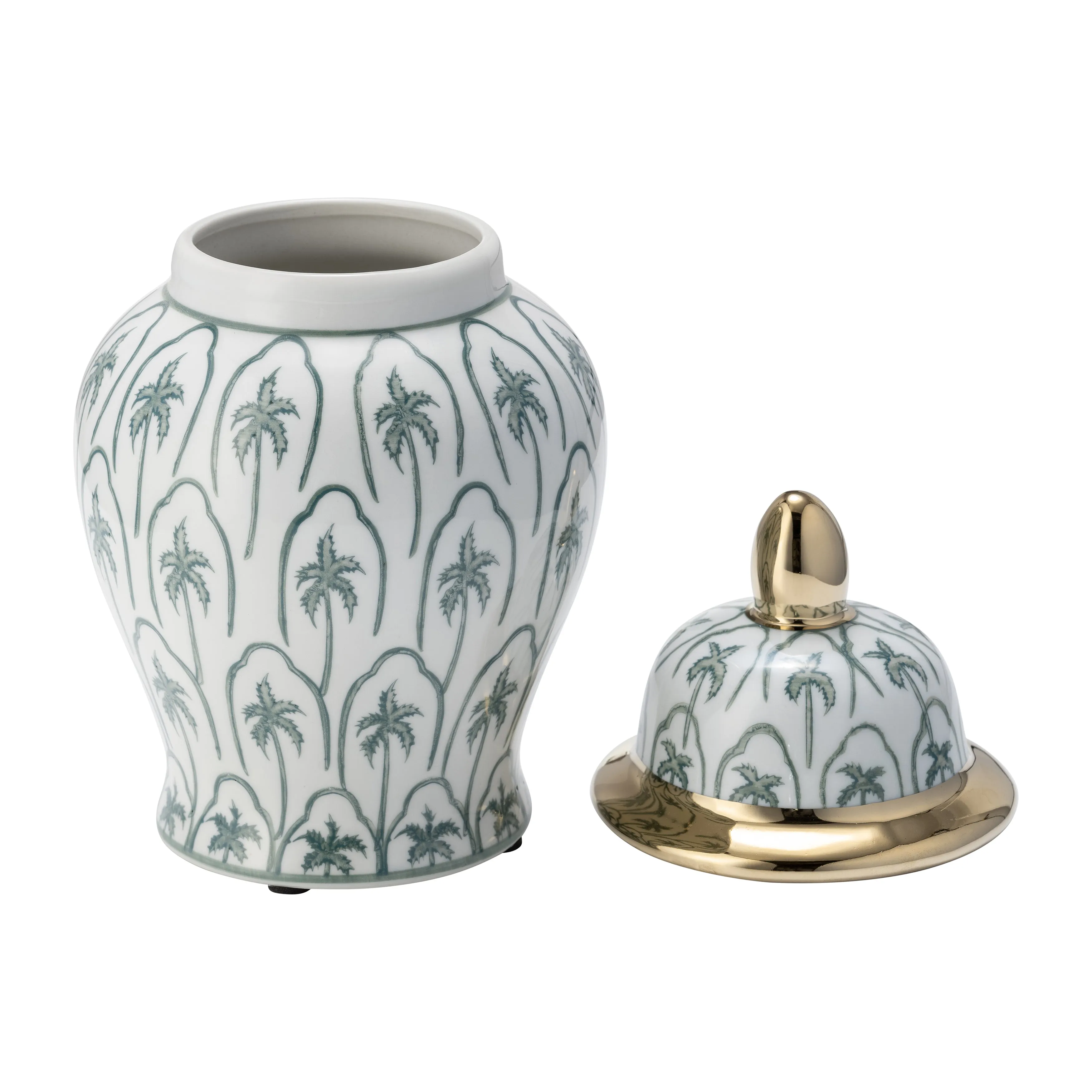 CER, 10"H TEMPLE JAR, GREEN/GOLD